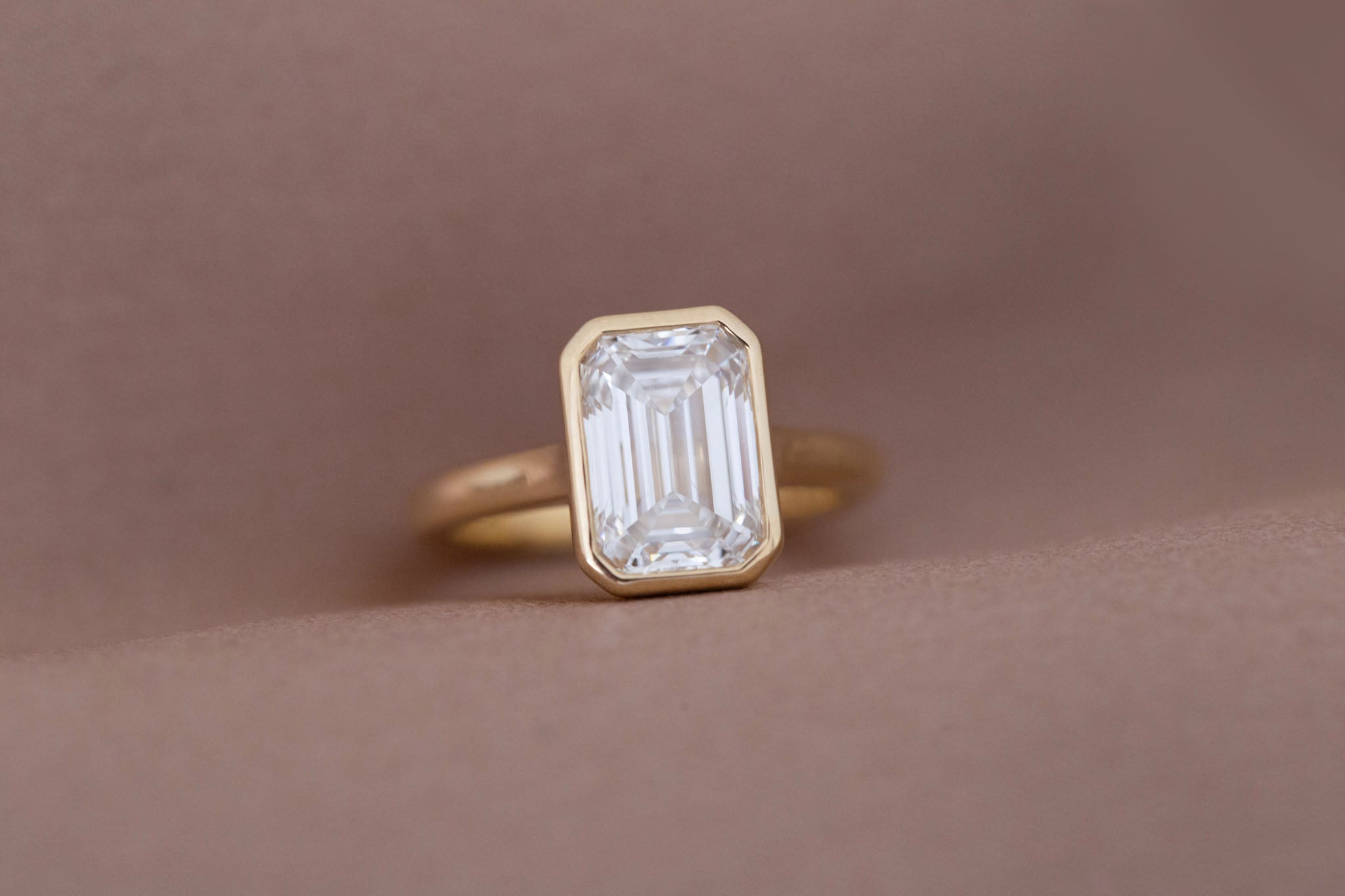 Avens Ring | Lab Emerald Cut Diamond Solitaire Engagement Ring 3.09 ct | 14k Recycled Gold | One of a Kind