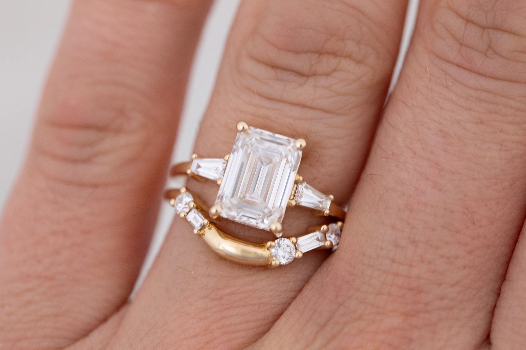 Marlowe Ring | Lab Emerald Cut Diamond + Tapered Baguette Lab Diamond Accent Engagement Ring 3.09 ct | 14k Recycled Gold | One of a Kind