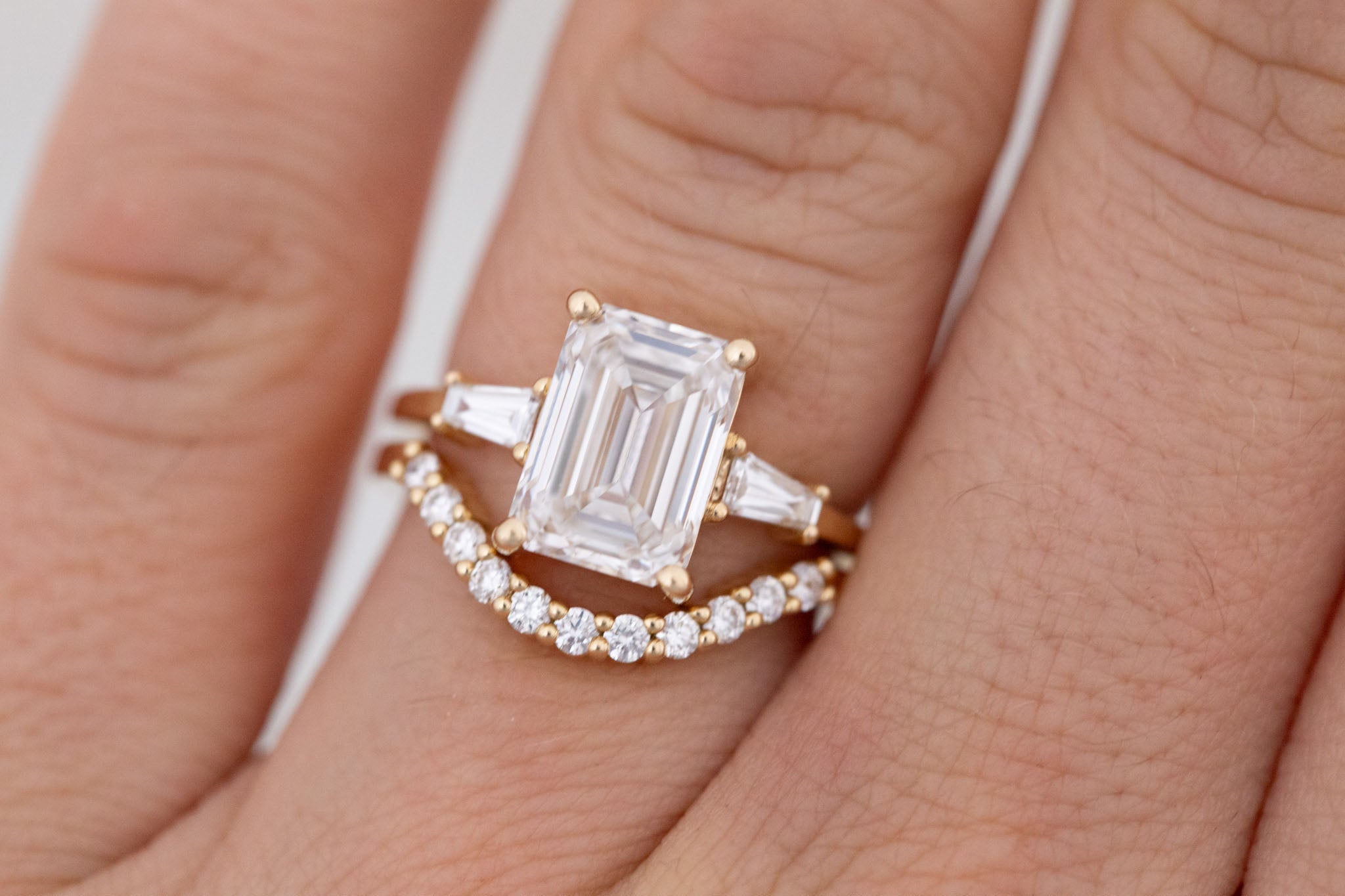 Marlowe Ring | Lab Emerald Cut Diamond + Tapered Baguette Lab Diamond Accent Engagement Ring 3.09 ct | 14k Recycled Gold | One of a Kind