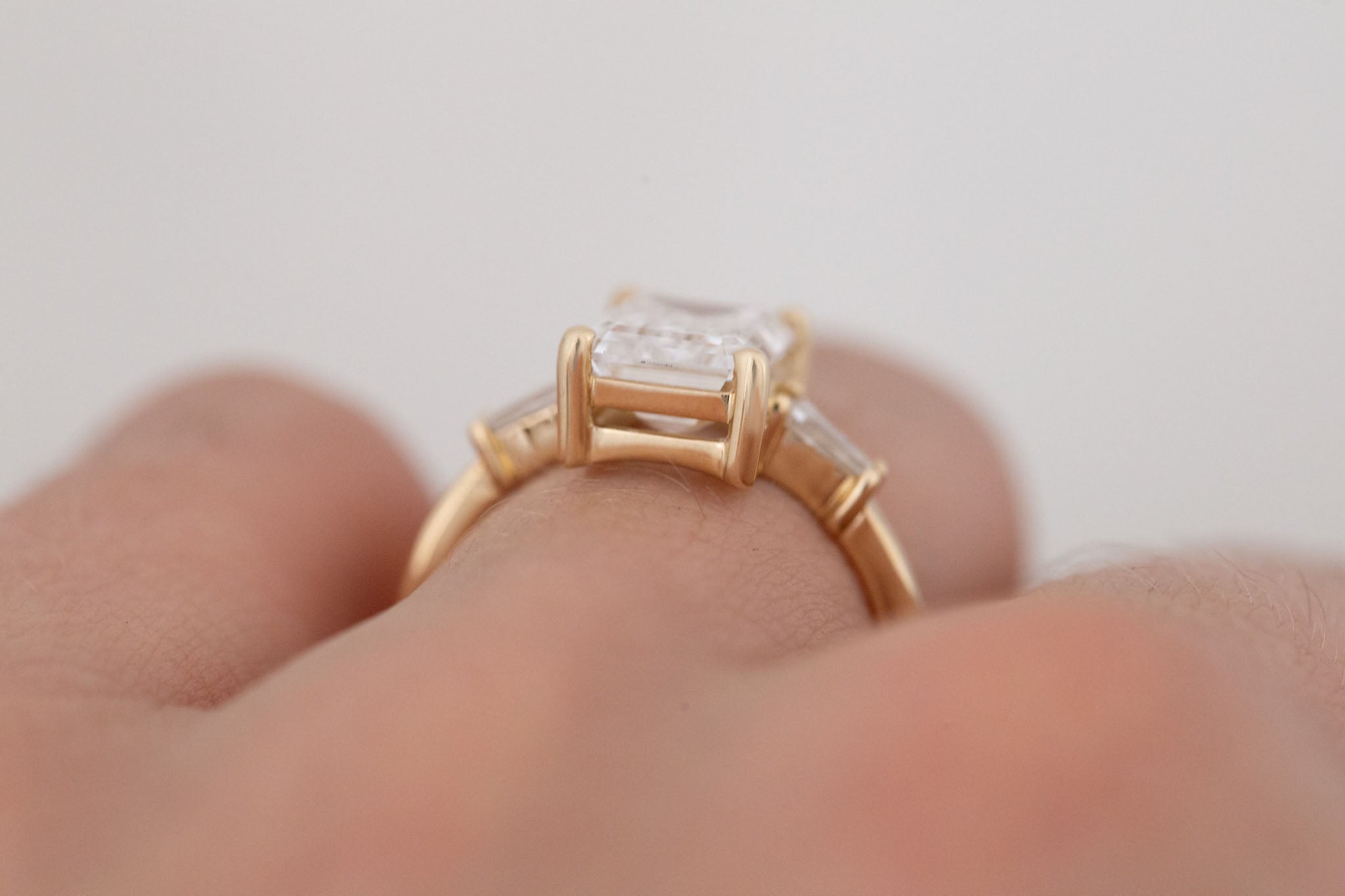 Marlowe Ring | Lab Emerald Cut Diamond + Tapered Baguette Lab Diamond Accent Engagement Ring 3.09 ct | 14k Recycled Gold | One of a Kind