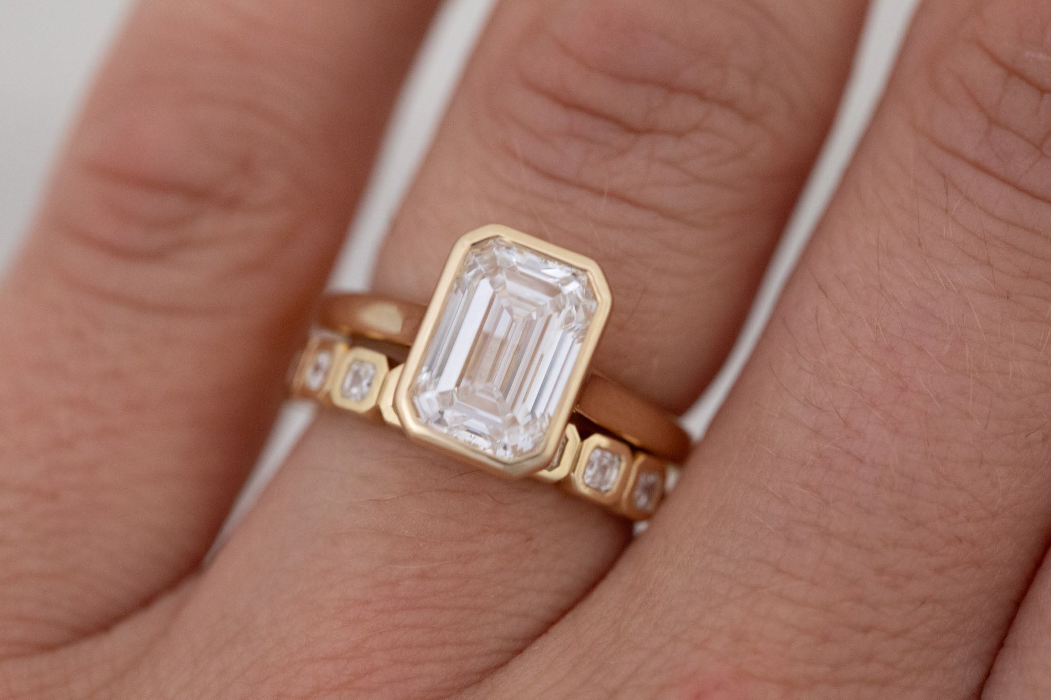 Avens Ring | Lab Emerald Cut Diamond Solitaire Engagement Ring 3.09 ct | 14k Recycled Gold | One of a Kind