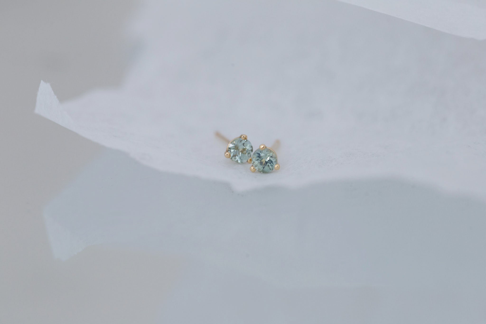 3.5 mm Mint Sapphire Round Earrings | 14k Recycled Gold