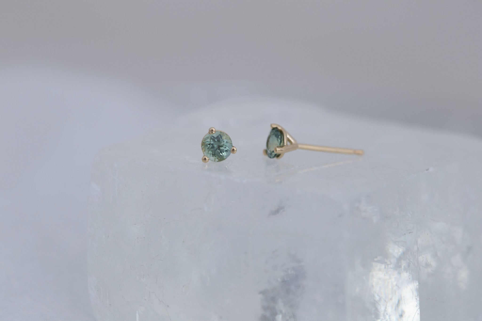 3.5 mm Mint Sapphire Round Earrings | 14k Recycled Gold