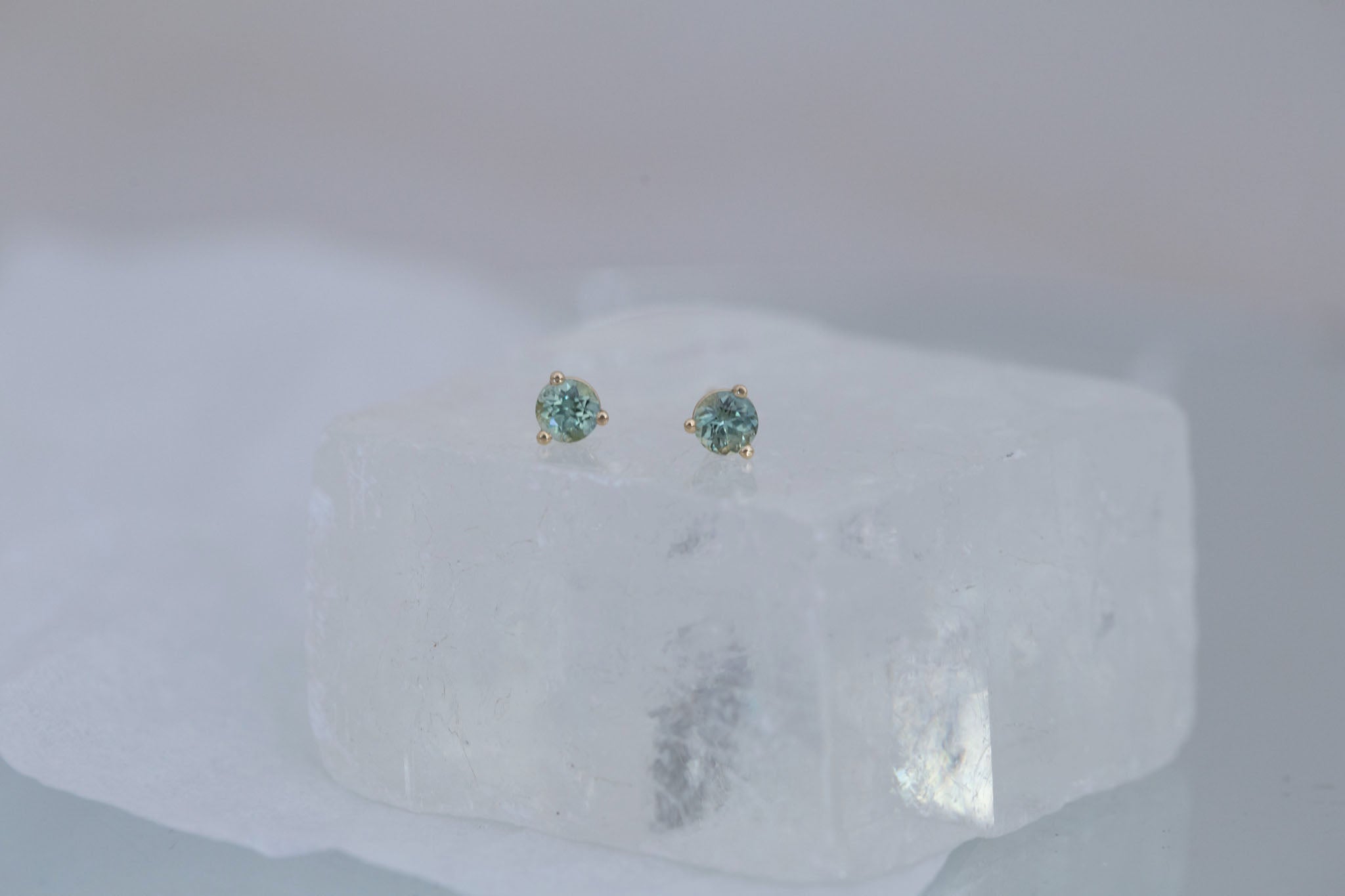 3.5 mm Mint Sapphire Round Earrings | 14k Recycled Gold