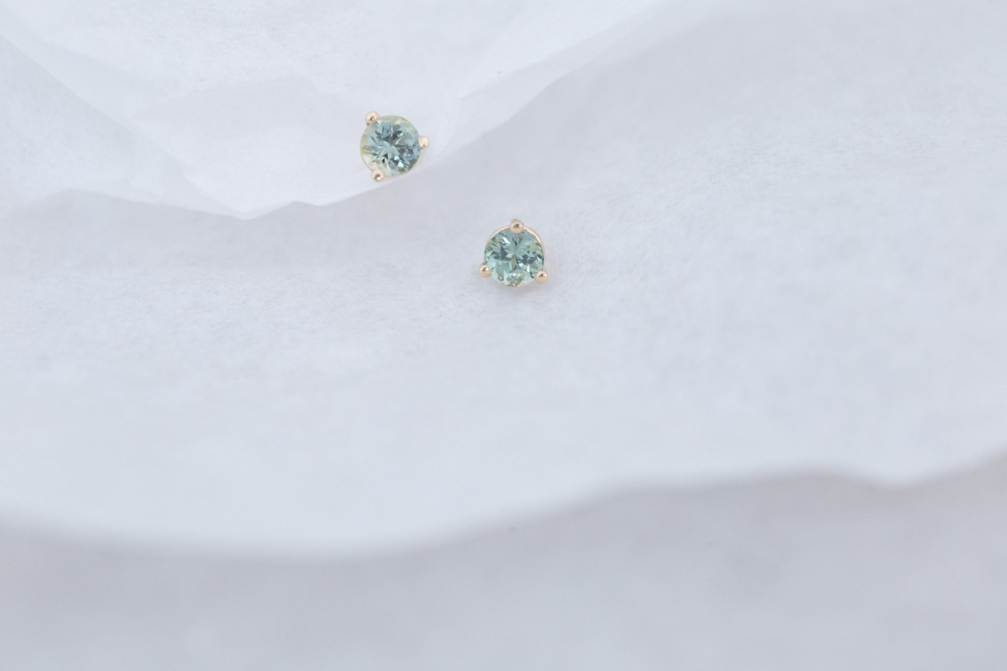 4 mm Mint Sapphire Round Earrings | 14k Recycled Gold