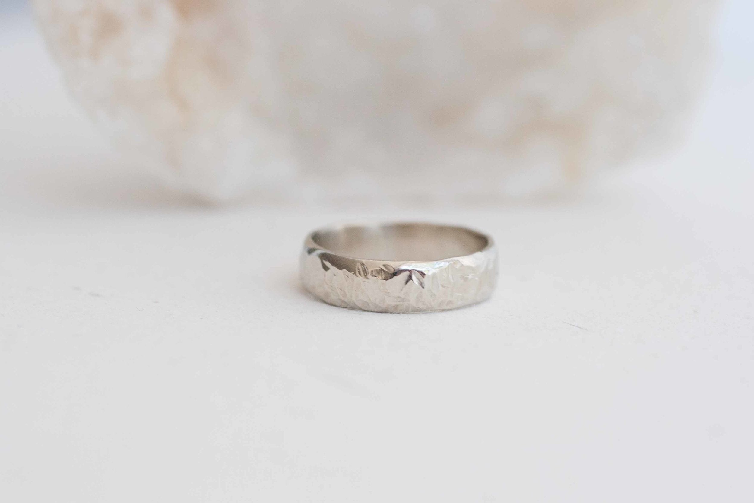 5 x 1.5 mm Organic Texture Half Round Band | 14k Recycled White Gold