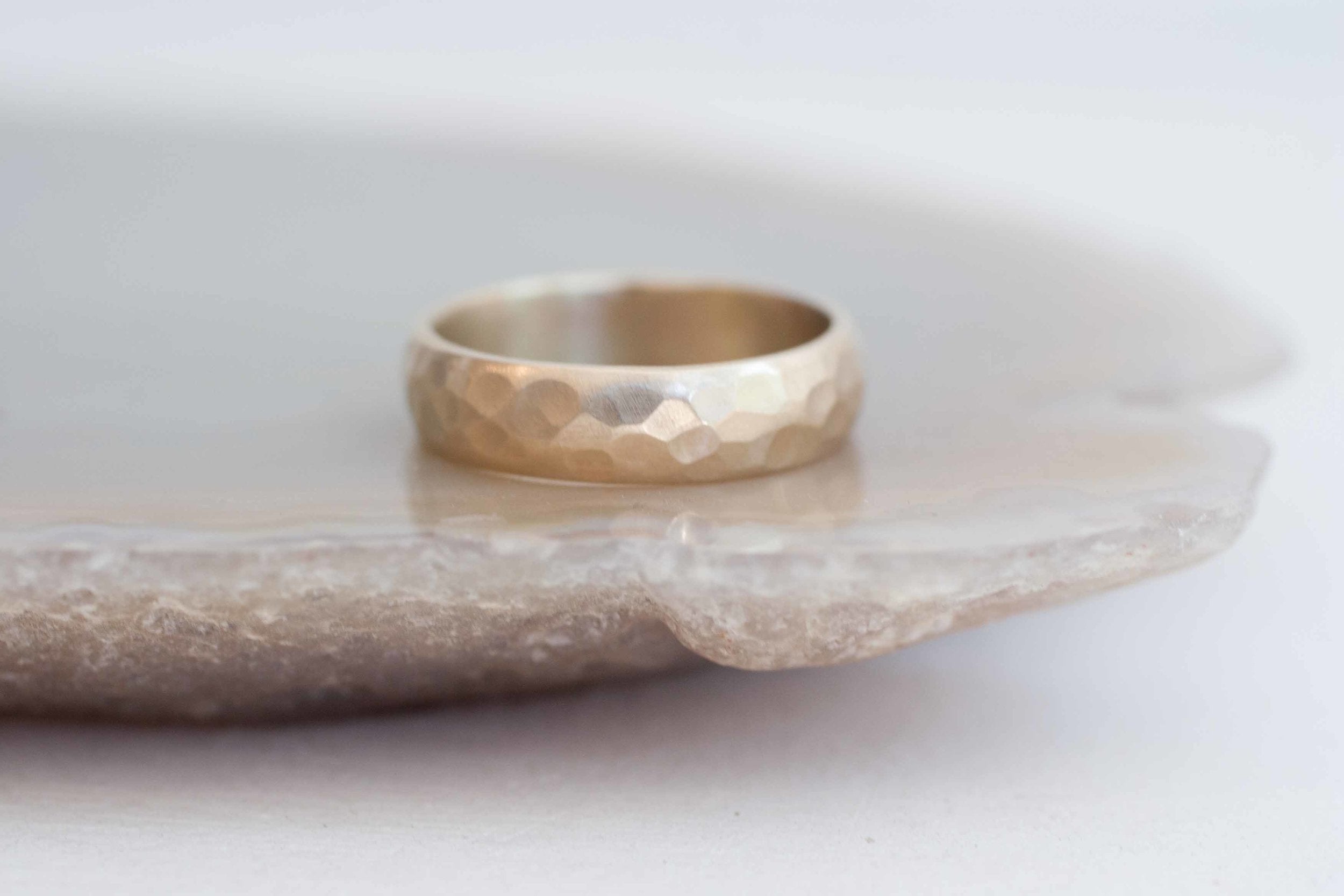 5 x 1.5 mm Hammered Texture Half Round Band | 14k Recycled Yellow Gold