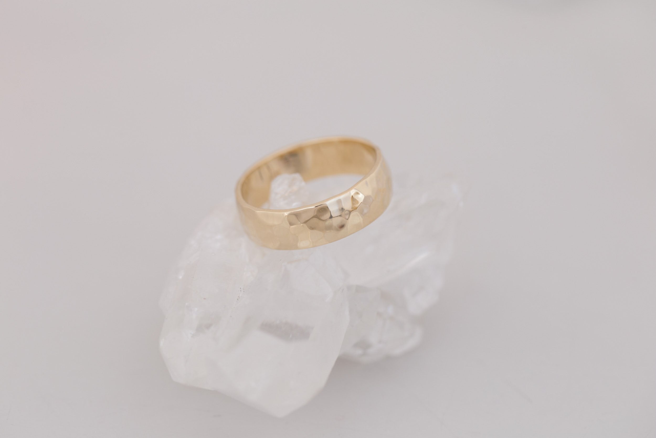 6 x 1.5 mm Hammered Texture Half Round Band | 14k Recycled Yellow Gold