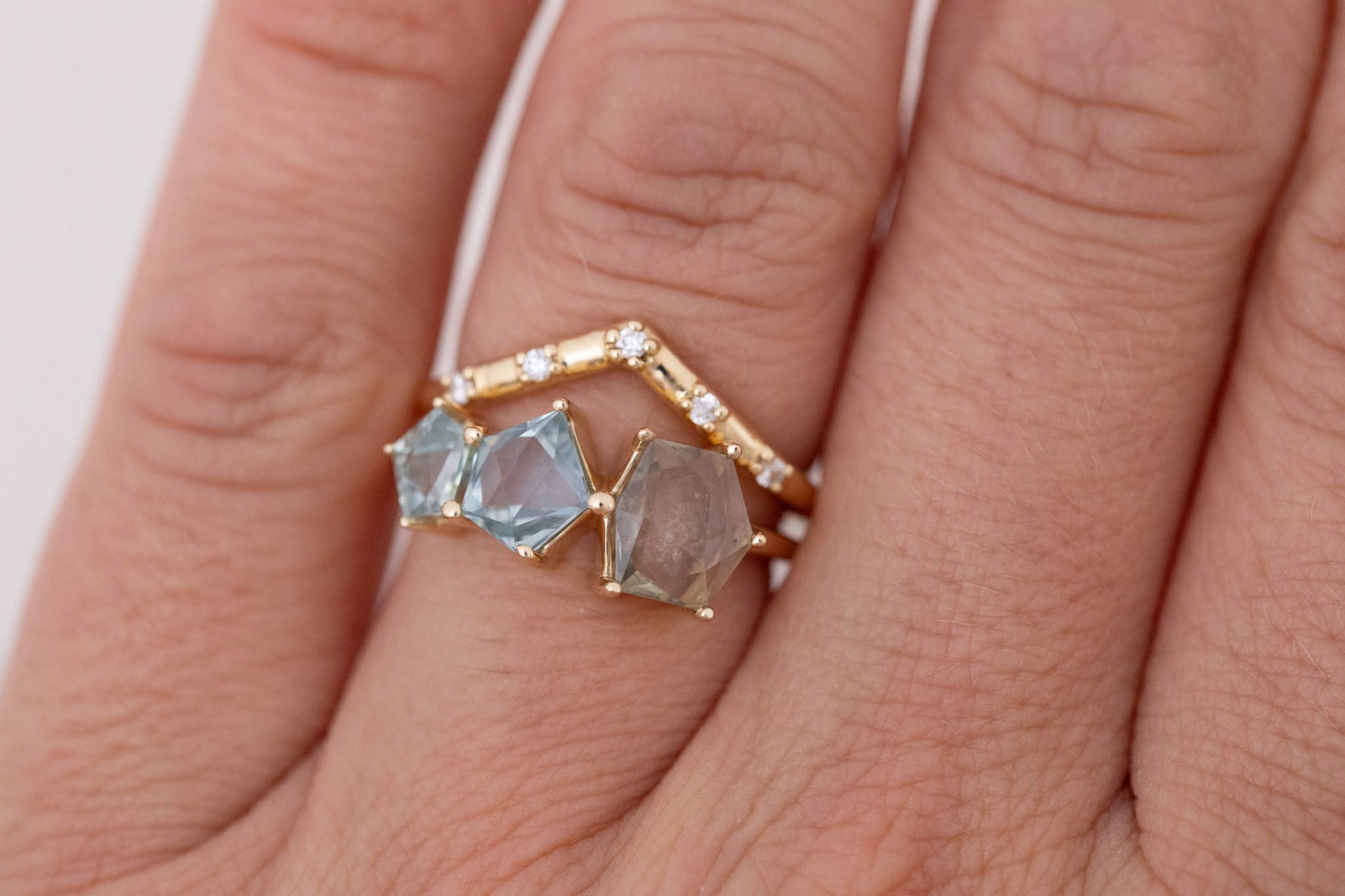 Geometric Sapphire Line Ring | Engagement Ring | 14k Recycled Gold | One of a Kind
