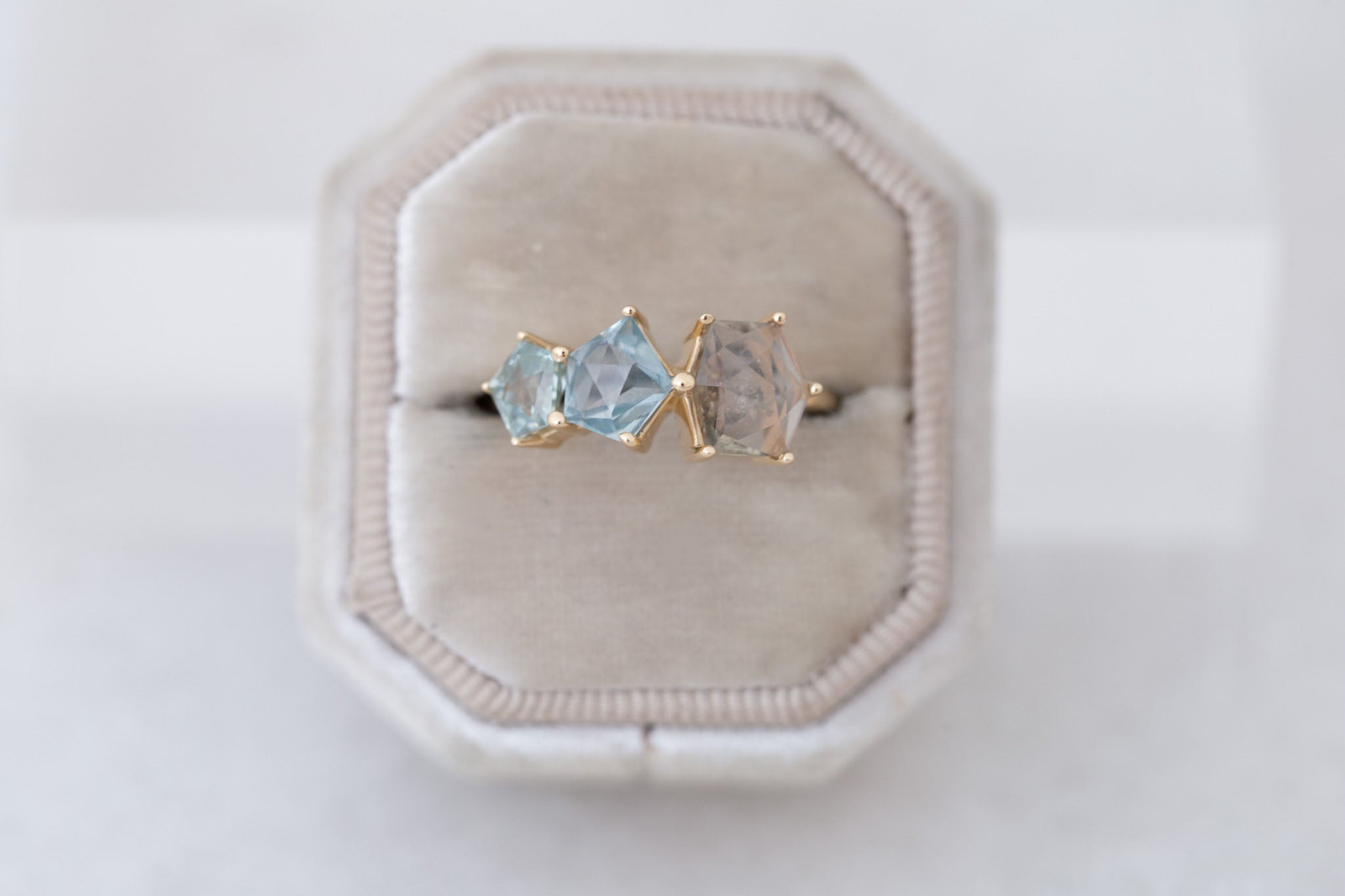 Geometric Sapphire Line Ring | Engagement Ring | 14k Recycled Gold | One of a Kind