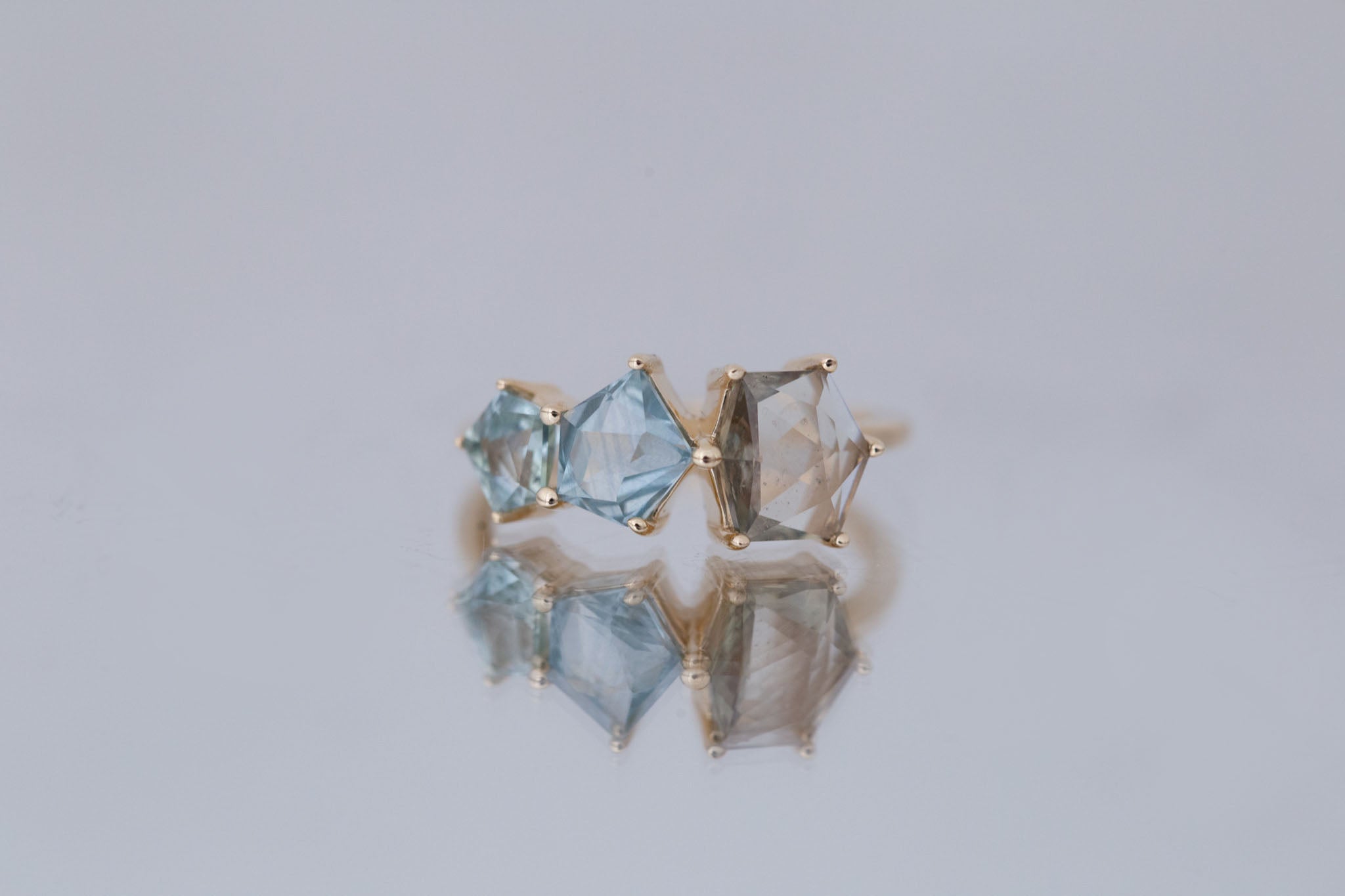 Geometric Sapphire Line Ring | Engagement Ring | 14k Recycled Gold | One of a Kind