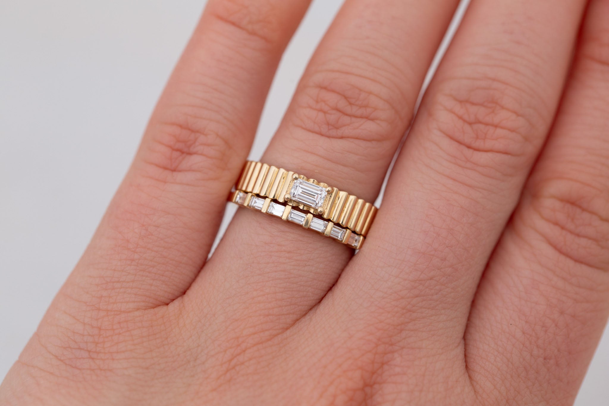 Ellis Ring | Baguette Cut Diamond + Fluted Band Engagement Ring 0.28 ct | 14k Recycled Gold | One of a Kind