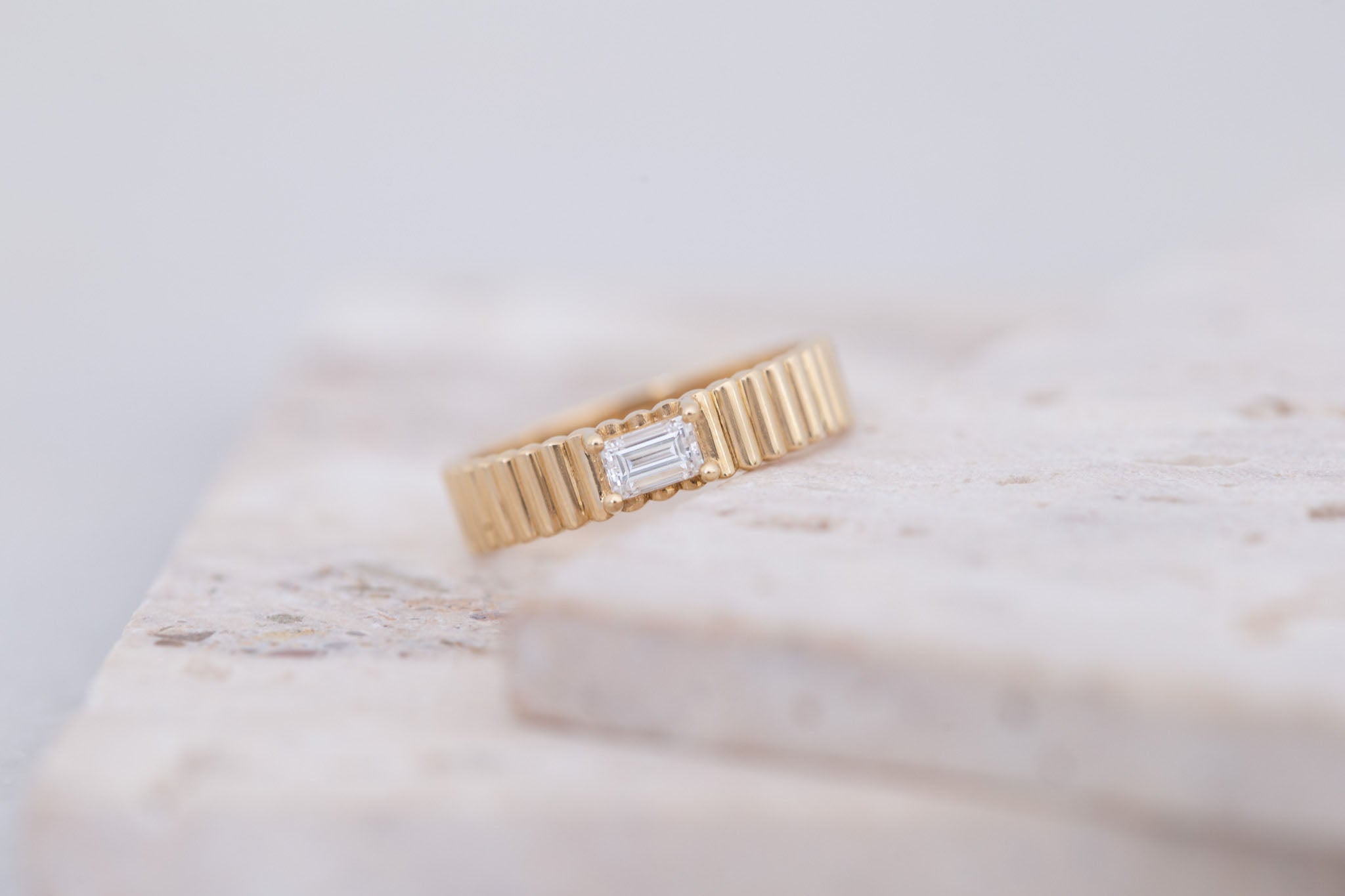 Ellis Ring | Baguette Cut Diamond + Fluted Band Engagement Ring 0.28 ct | 14k Recycled Gold | One of a Kind