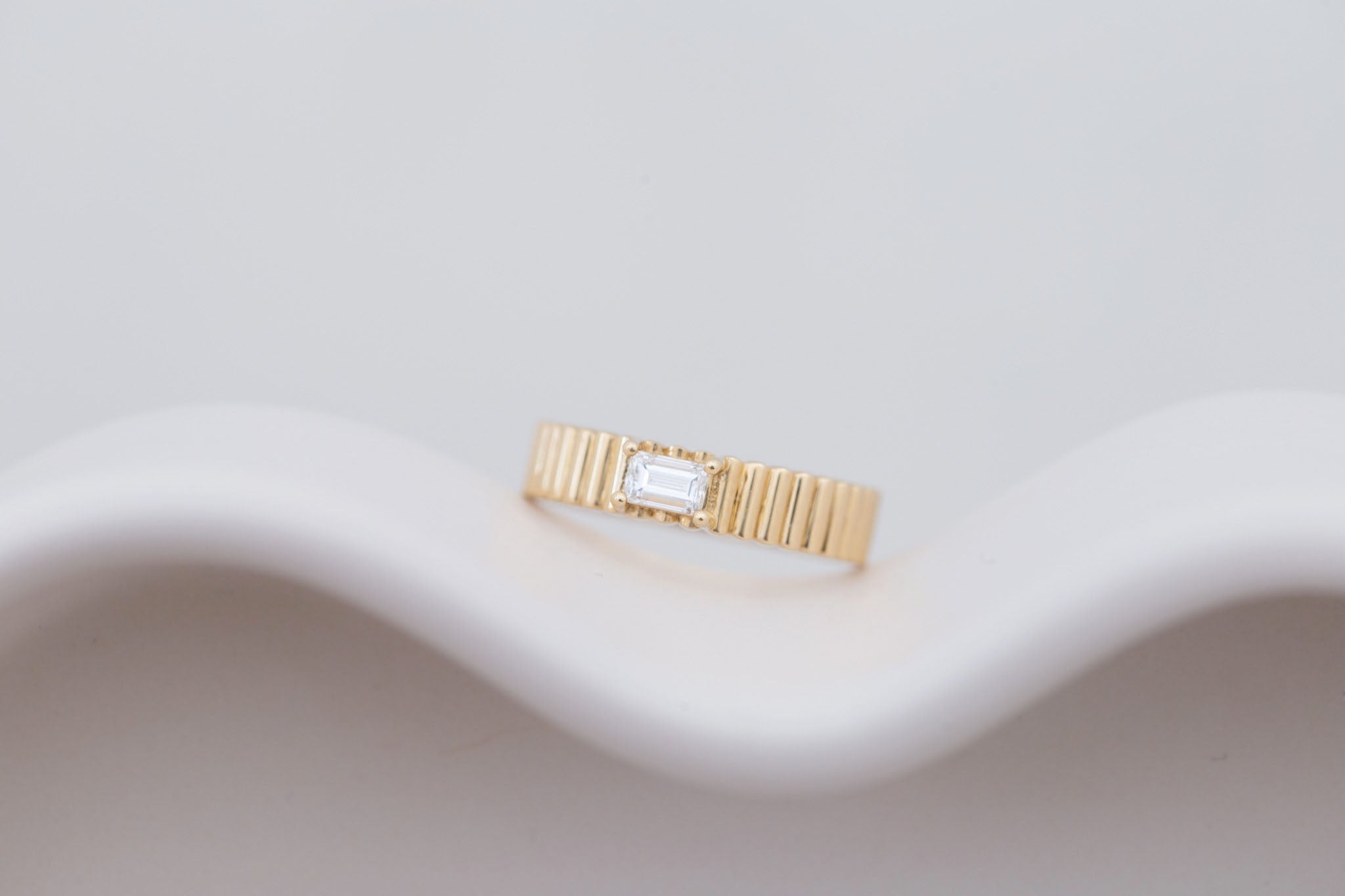 Ellis Ring | Baguette Cut Diamond + Fluted Band Engagement Ring 0.28 ct | 14k Recycled Gold | One of a Kind
