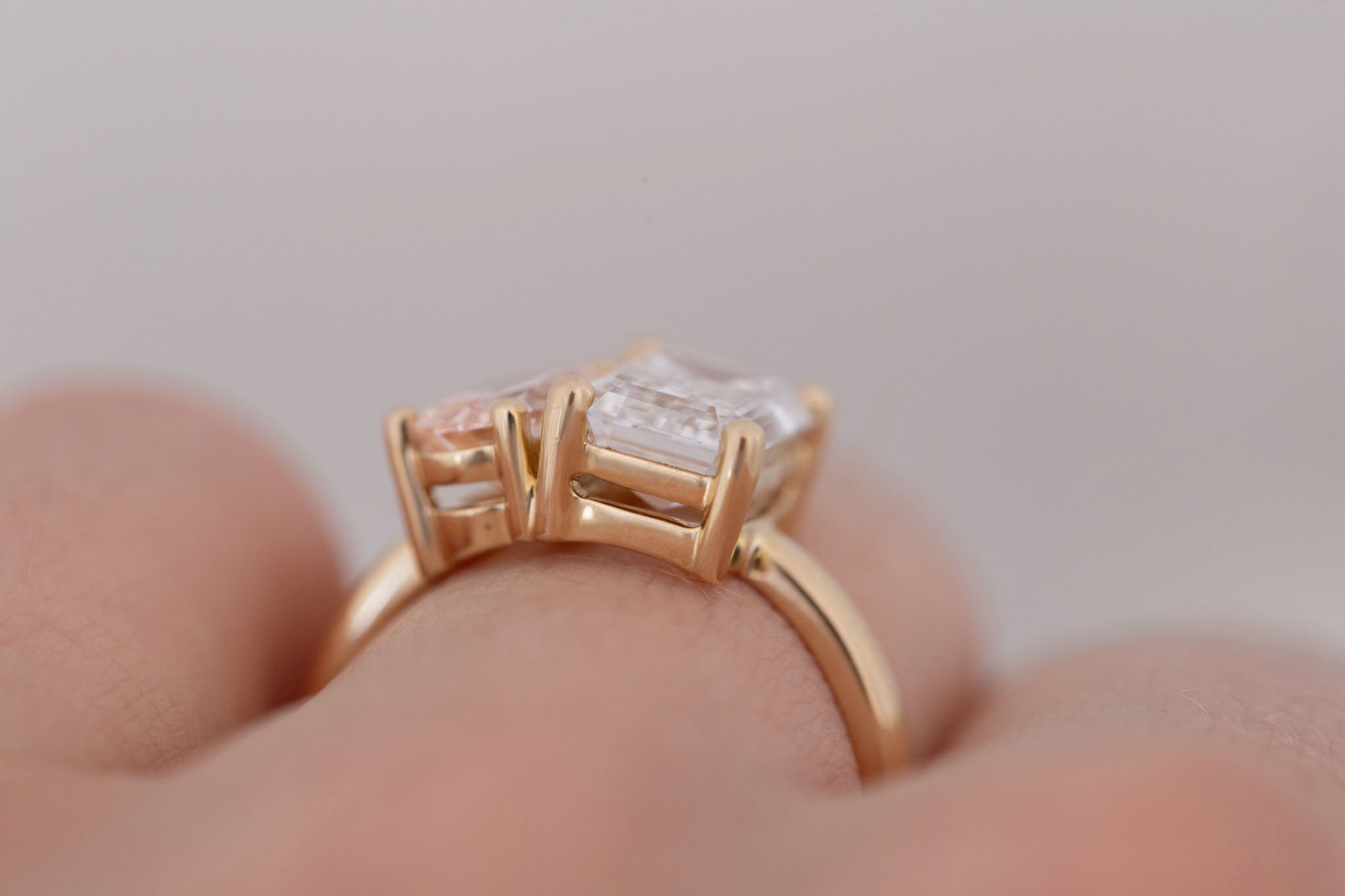 Liana Ring | Lab Emerald Cut Diamond + Pear Cut Pink Diamond Engagement Ring 2.52 + 0.86 ct | 14k Recycled Gold | One of a Kind