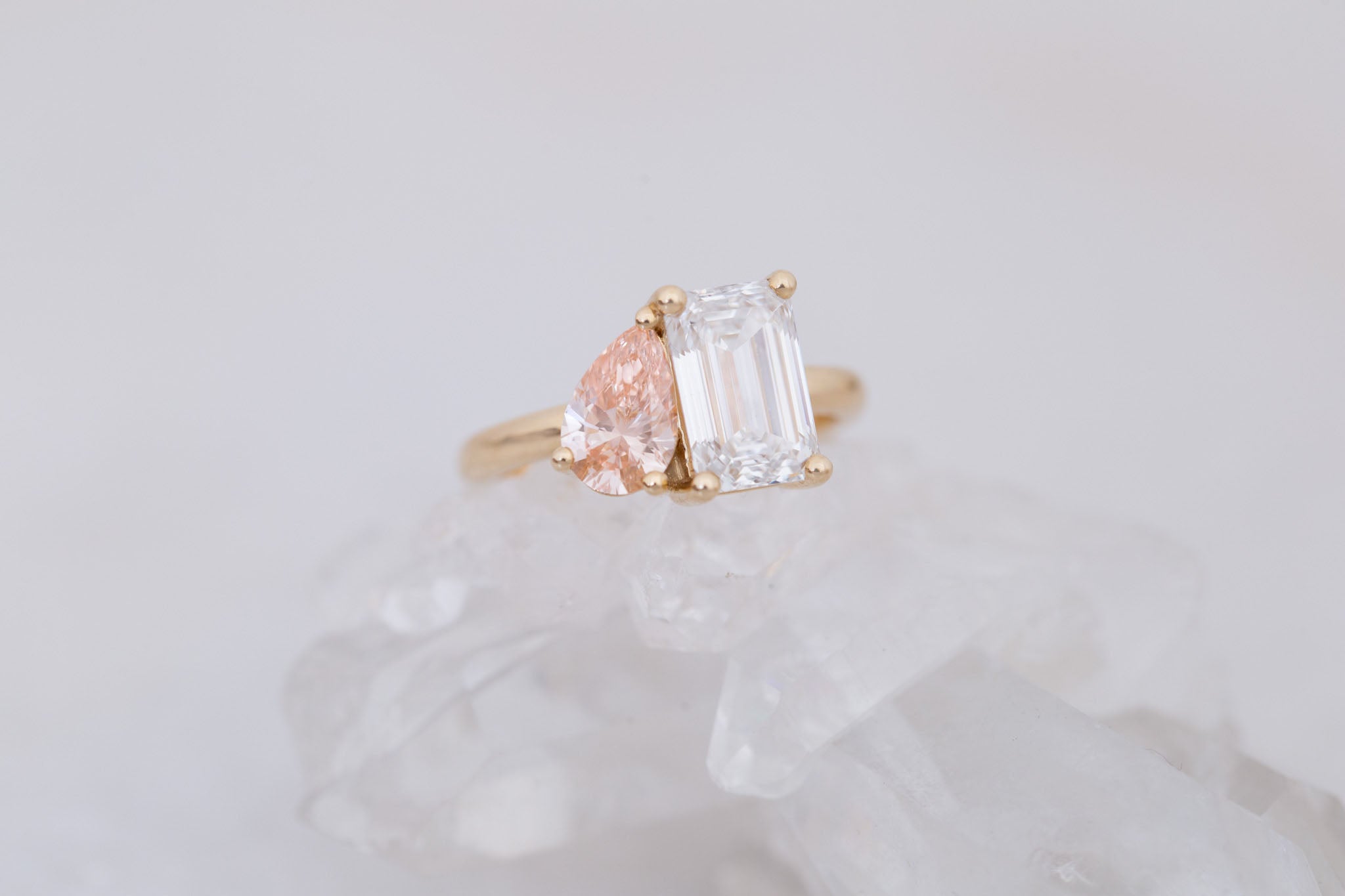 Liana Ring | Lab Emerald Cut Diamond + Pear Cut Pink Diamond Engagement Ring 2.52 + 0.86 ct | 14k Recycled Gold | One of a Kind