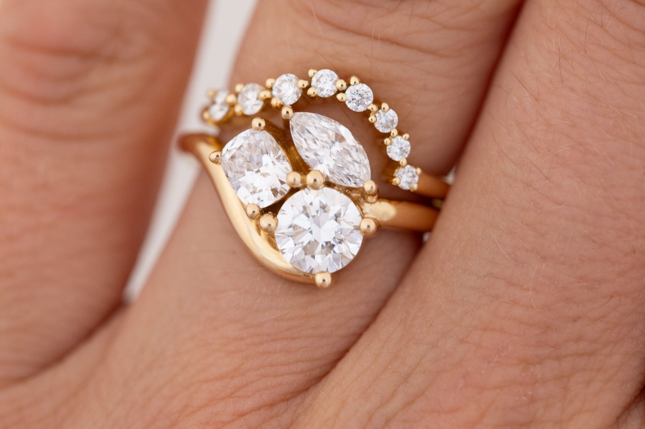 Valeria Ring | Lab Diamond Cluster Curved Band Engagement Ring | 14k Recycled Gold | One of a Kind