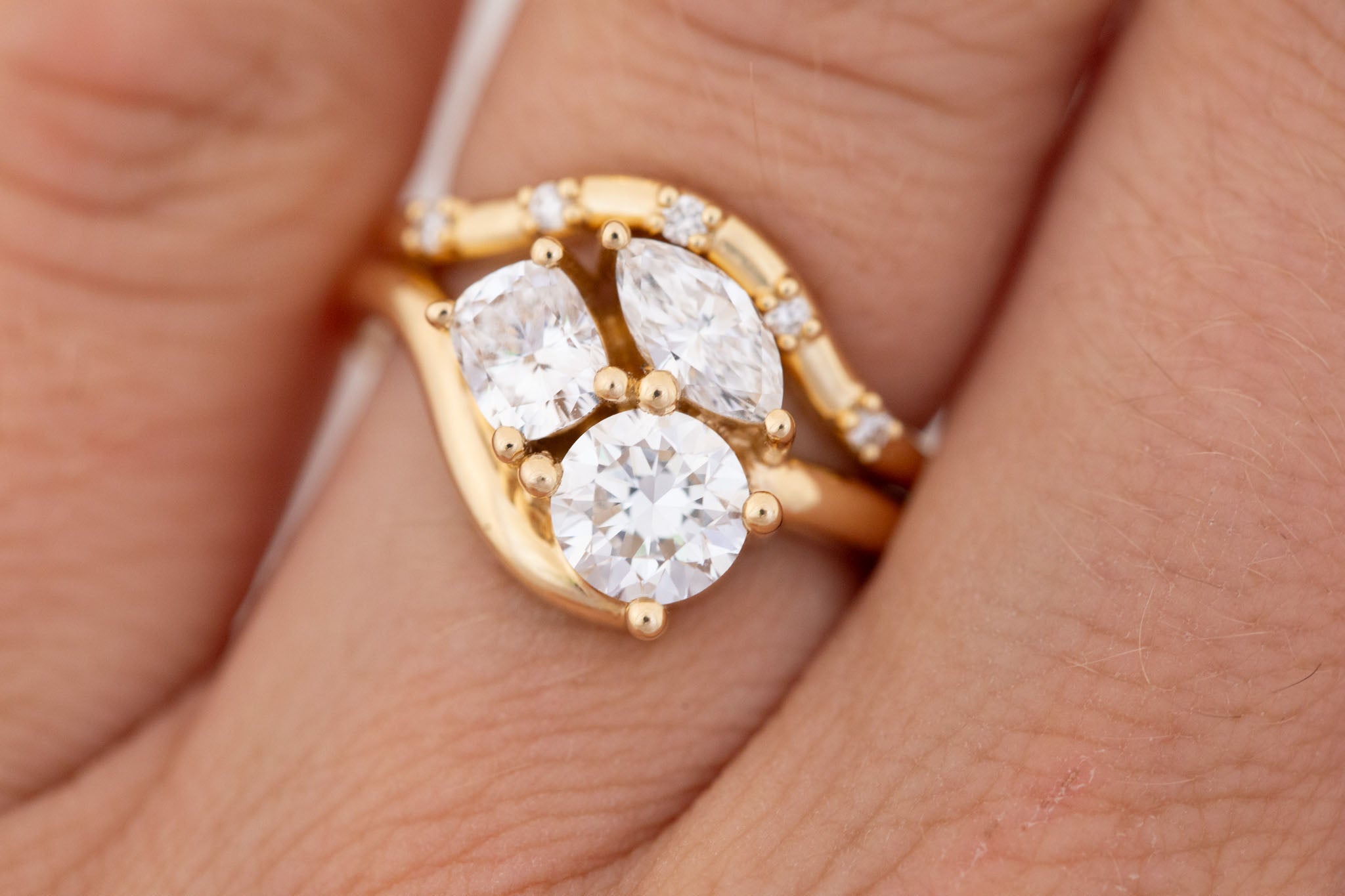 Valeria Ring | Lab Diamond Cluster Curved Band Engagement Ring | 14k Recycled Gold | One of a Kind