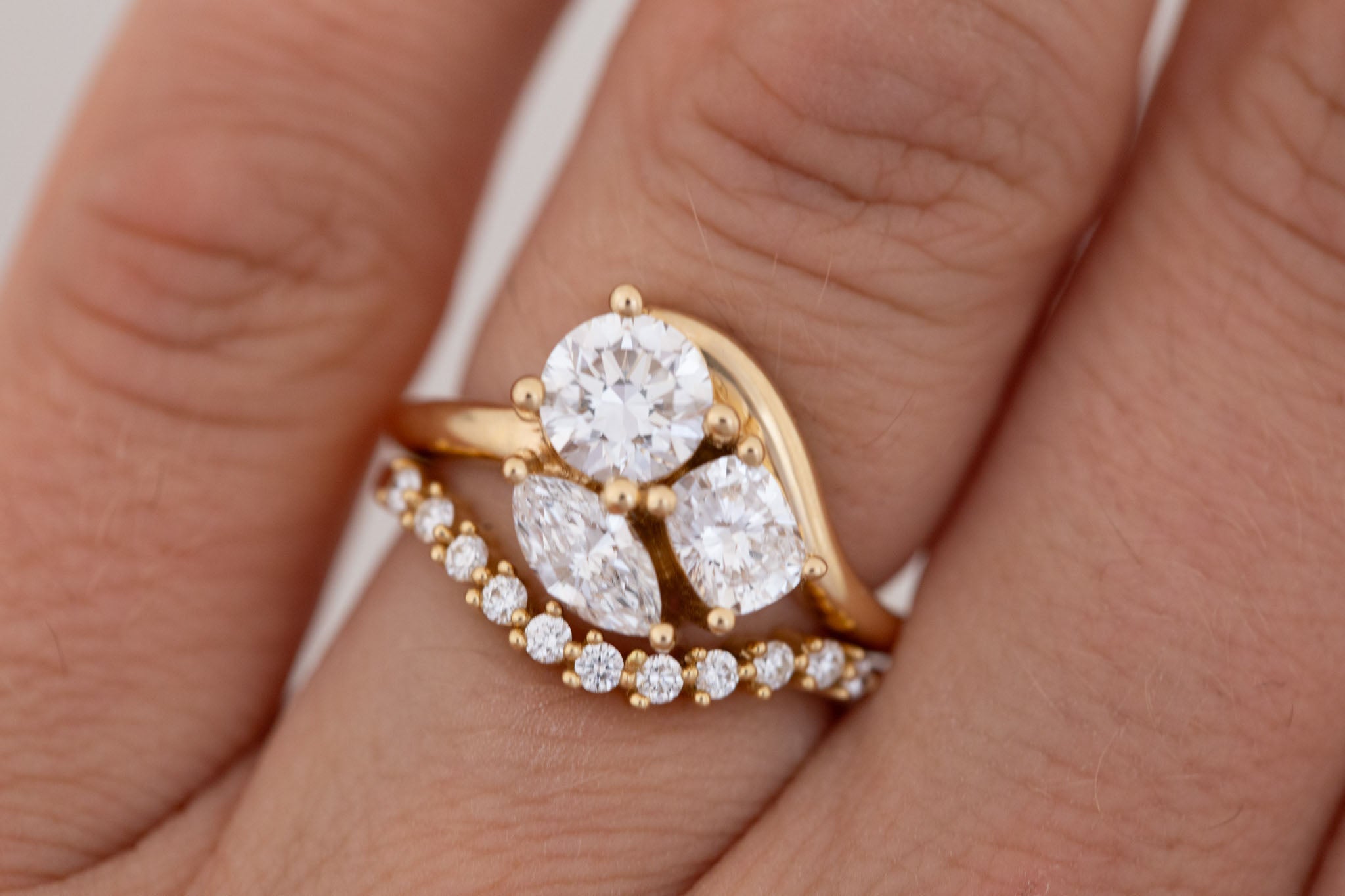 Valeria Ring | Lab Diamond Cluster Curved Band Engagement Ring | 14k Recycled Gold | One of a Kind