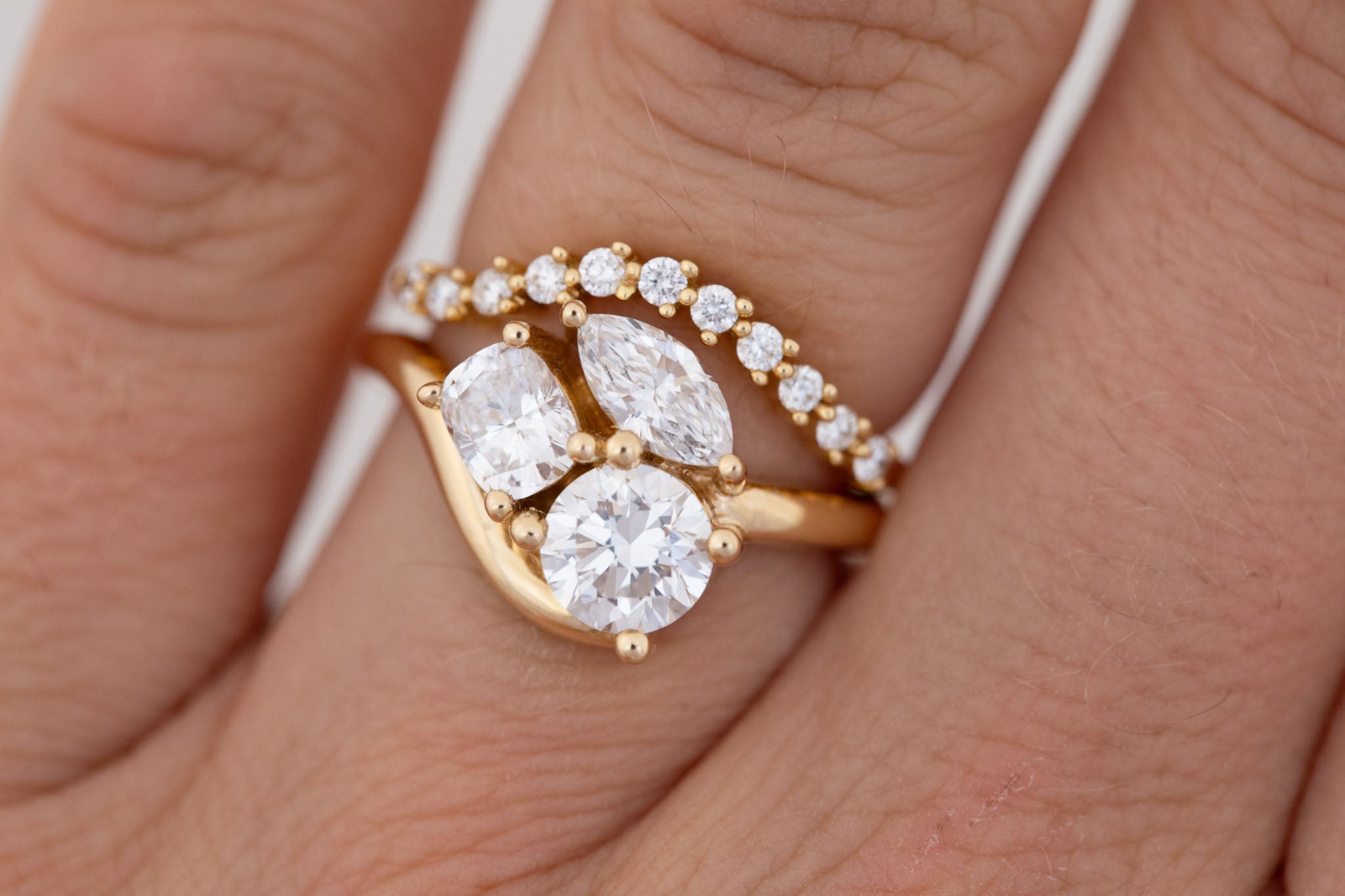 Valeria Ring | Lab Diamond Cluster Curved Band Engagement Ring | 14k Recycled Gold | One of a Kind