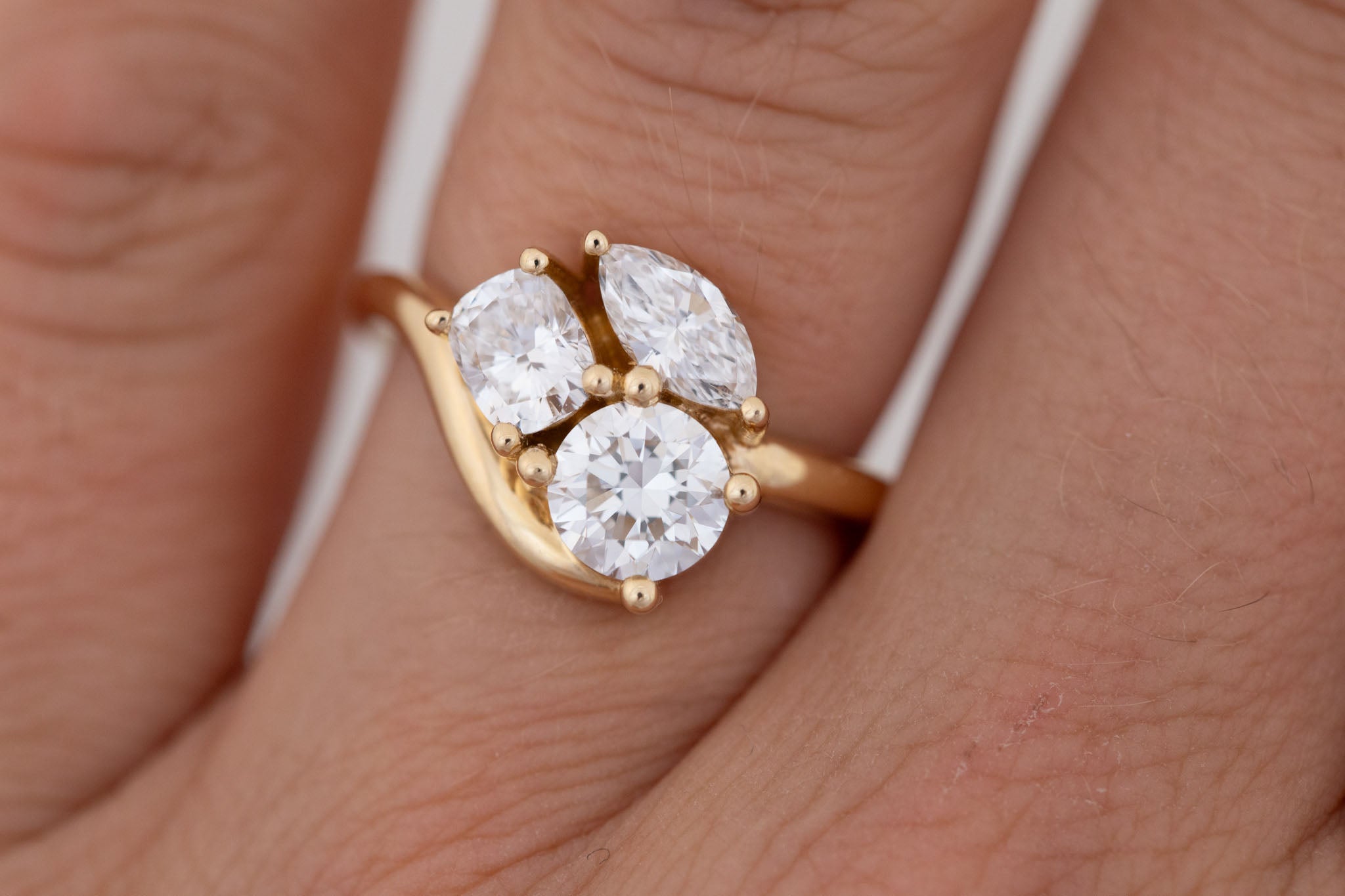 Valeria Ring | Lab Diamond Cluster Curved Band Engagement Ring | 14k Recycled Gold | One of a Kind