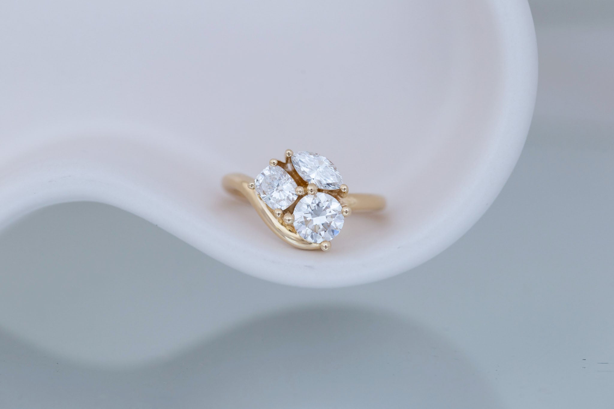 Valeria Ring | Lab Diamond Cluster Curved Band Engagement Ring | 14k Recycled Gold | One of a Kind