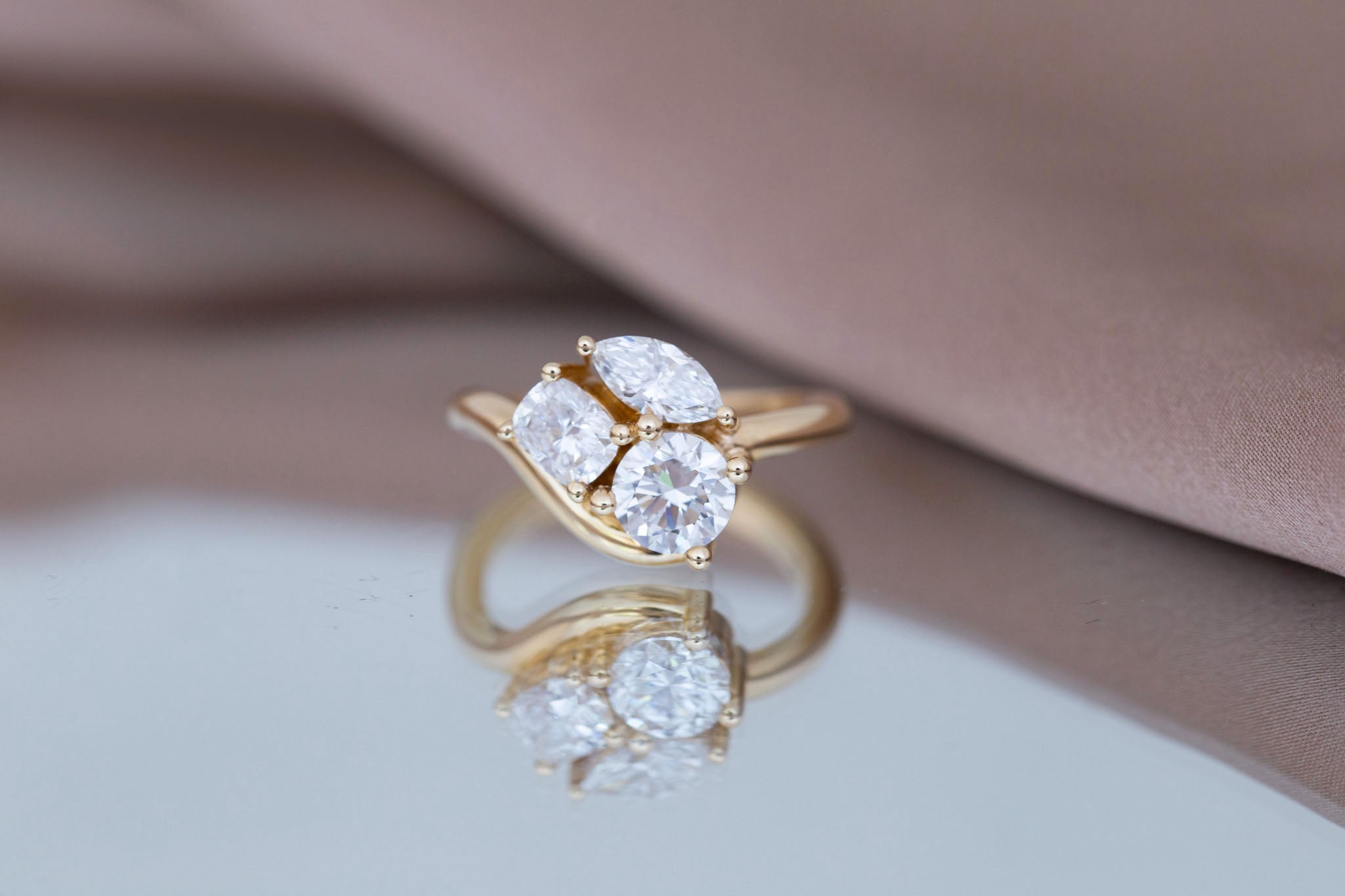 Valeria Ring | Lab Diamond Cluster Curved Band Engagement Ring | 14k Recycled Gold | One of a Kind
