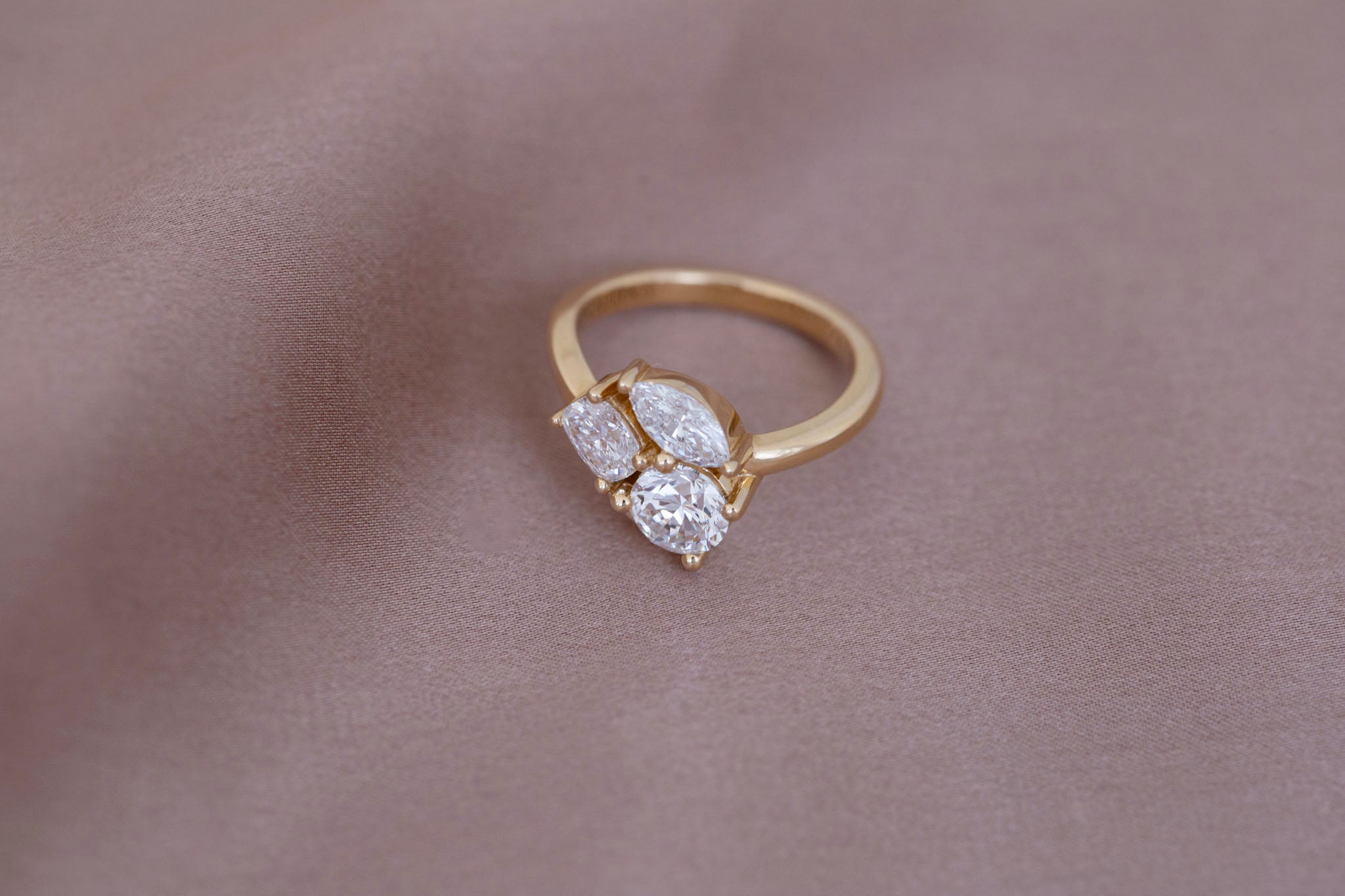 Valeria Ring | Lab Diamond Cluster Curved Band Engagement Ring | 14k Recycled Gold | One of a Kind