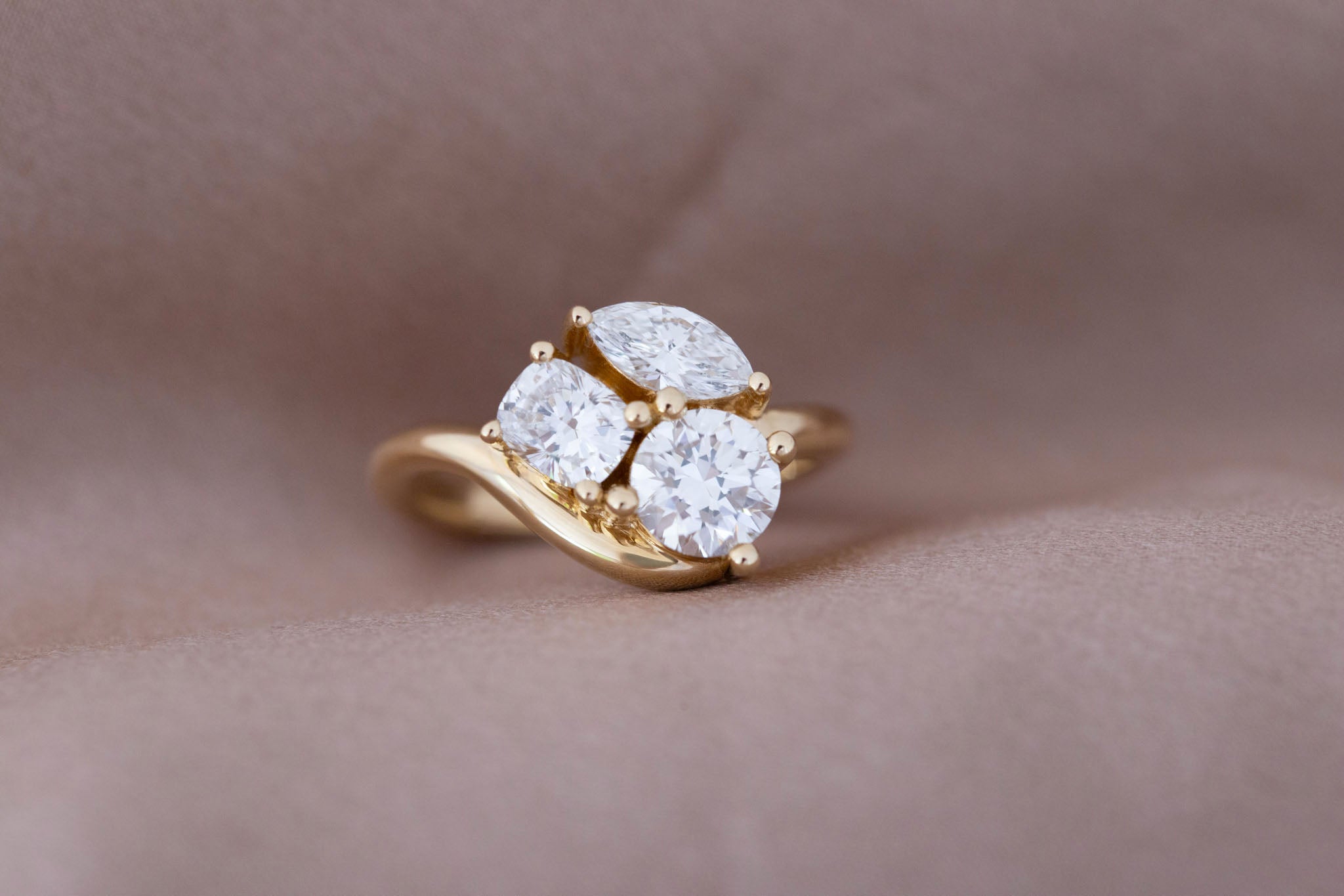 Valeria Ring | Lab Diamond Cluster Curved Band Engagement Ring | 14k Recycled Gold | One of a Kind