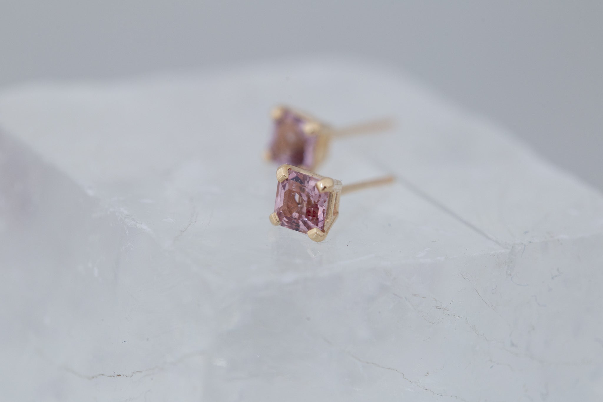 4.5 mm Asscher Cut Spinel Earrings | 14k Recycled Gold