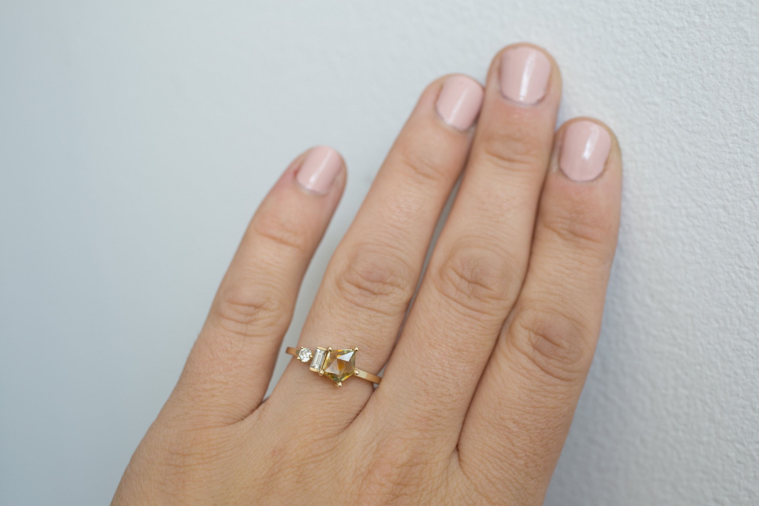 Sireli Ring | Ochre Geocut Sapphire + Diamond Cluster Engagement Ring | 14k Recycled Gold | One of a Kind