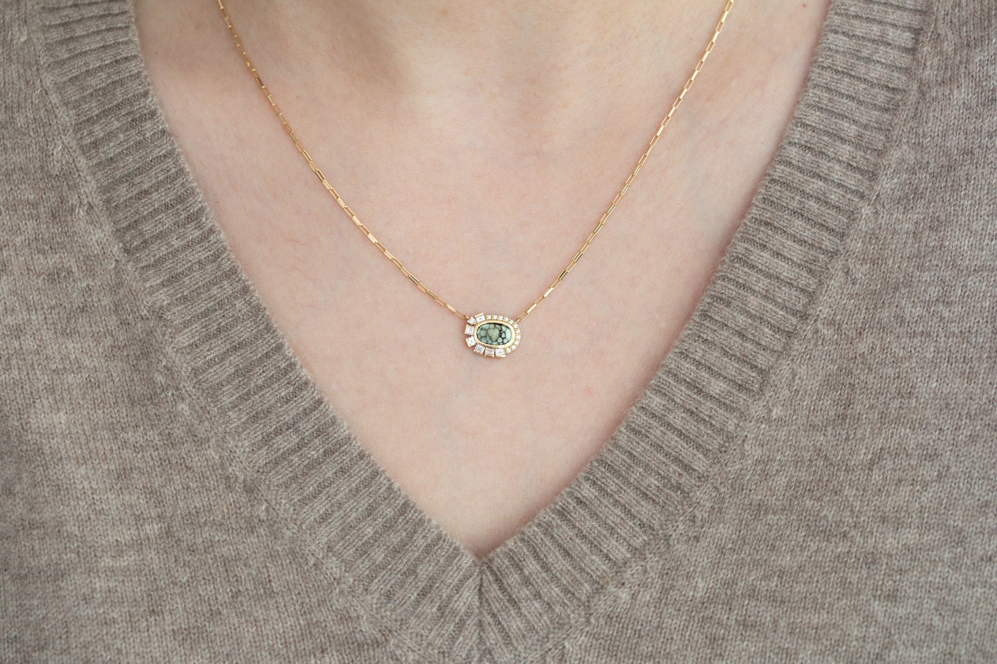 Primm Necklace | Variscite and Lab Diamond 0.73ct | 14k Yellow Gold | One of a Kind