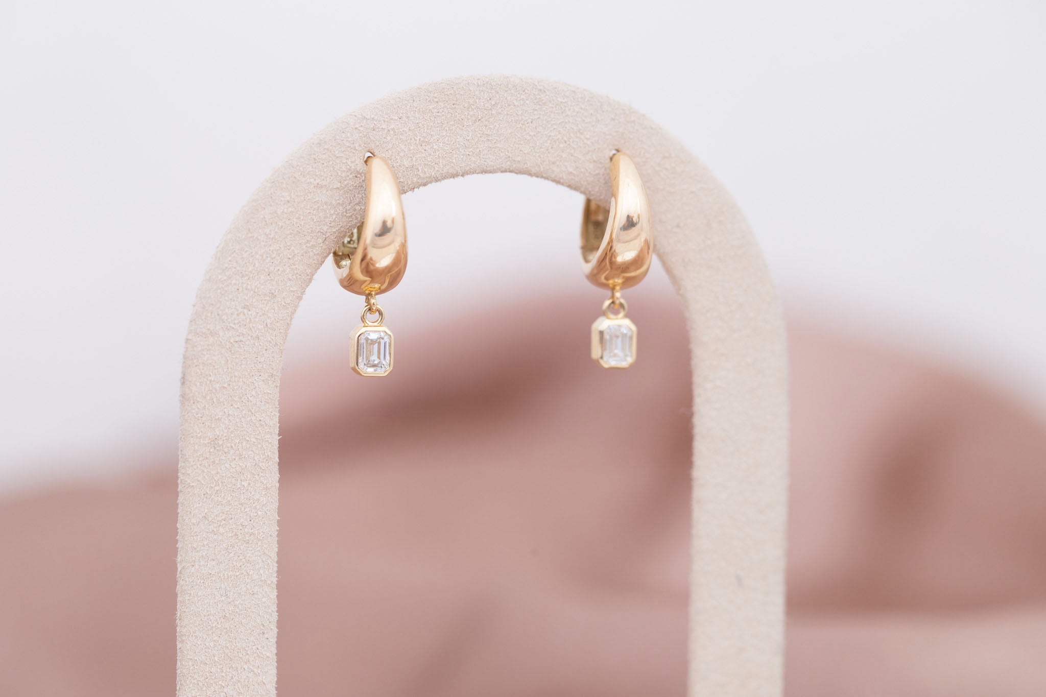 Reva Emerald Cut Diamond Hoop Earrings | 14k Recycled Gold
