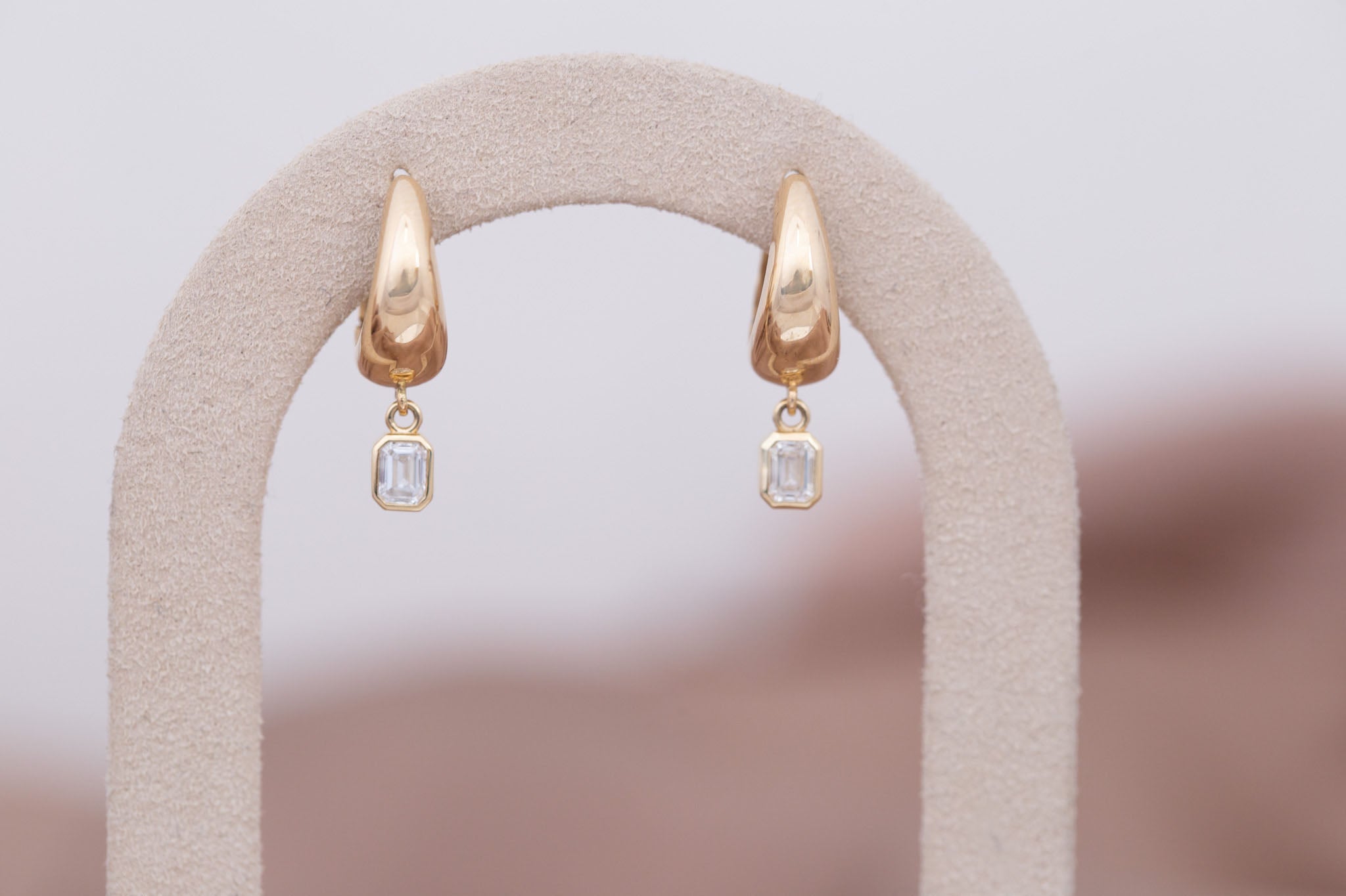 Reva Emerald Cut Diamond Hoop Earrings | 14k Recycled Gold