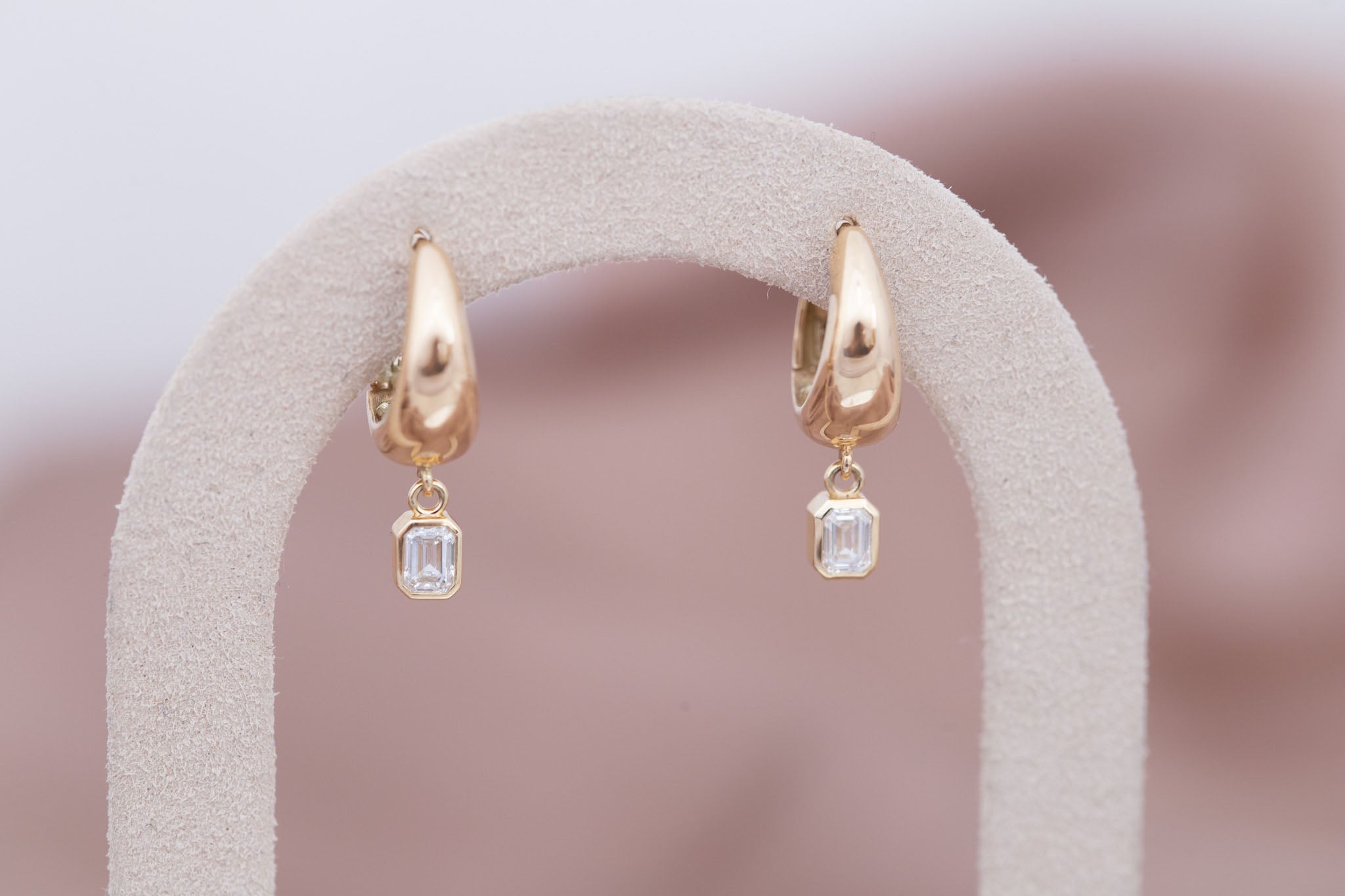 Reva Emerald Cut Diamond Hoop Earrings | 14k Recycled Gold