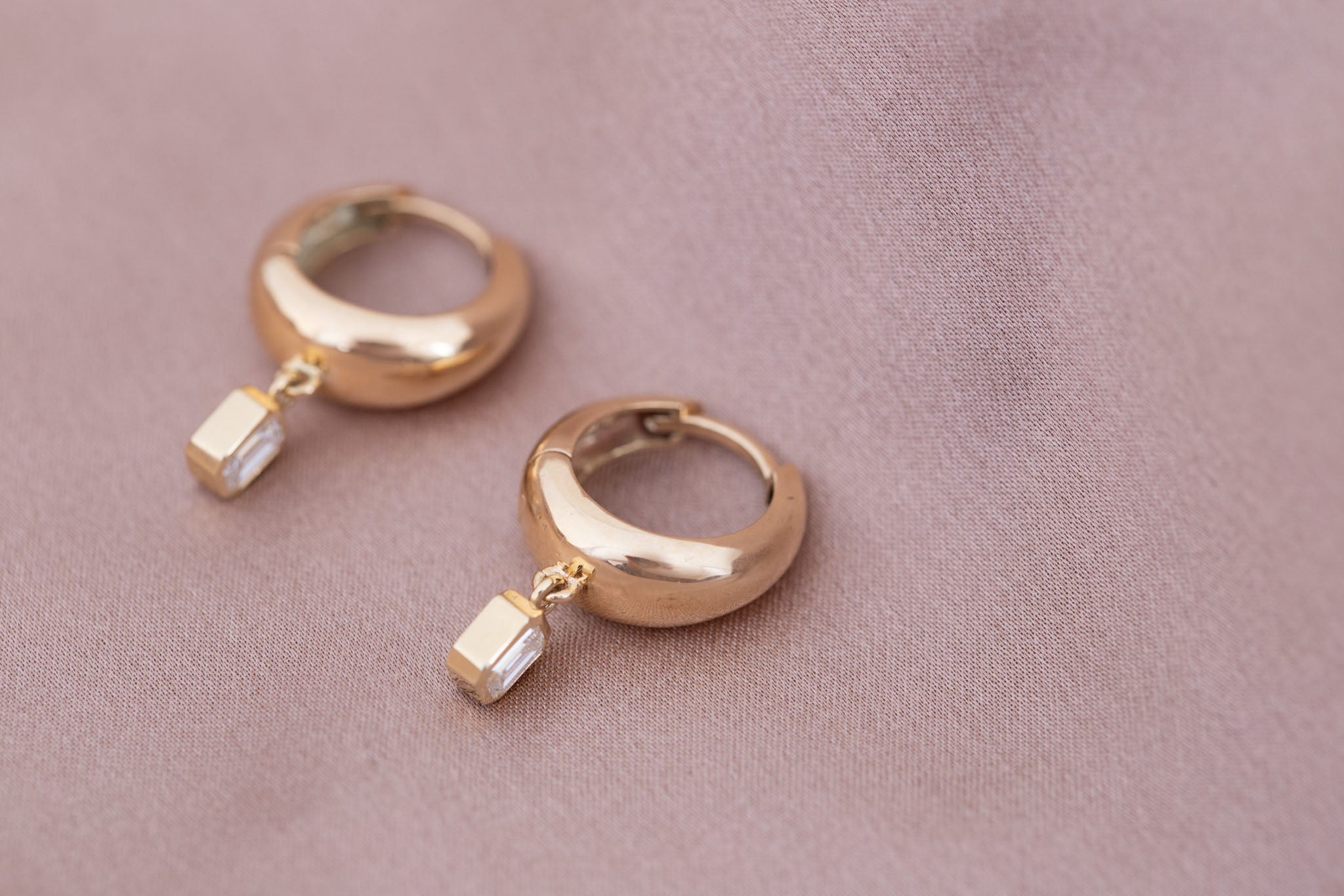 Reva Emerald Cut Diamond Hoop Earrings | 14k Recycled Gold