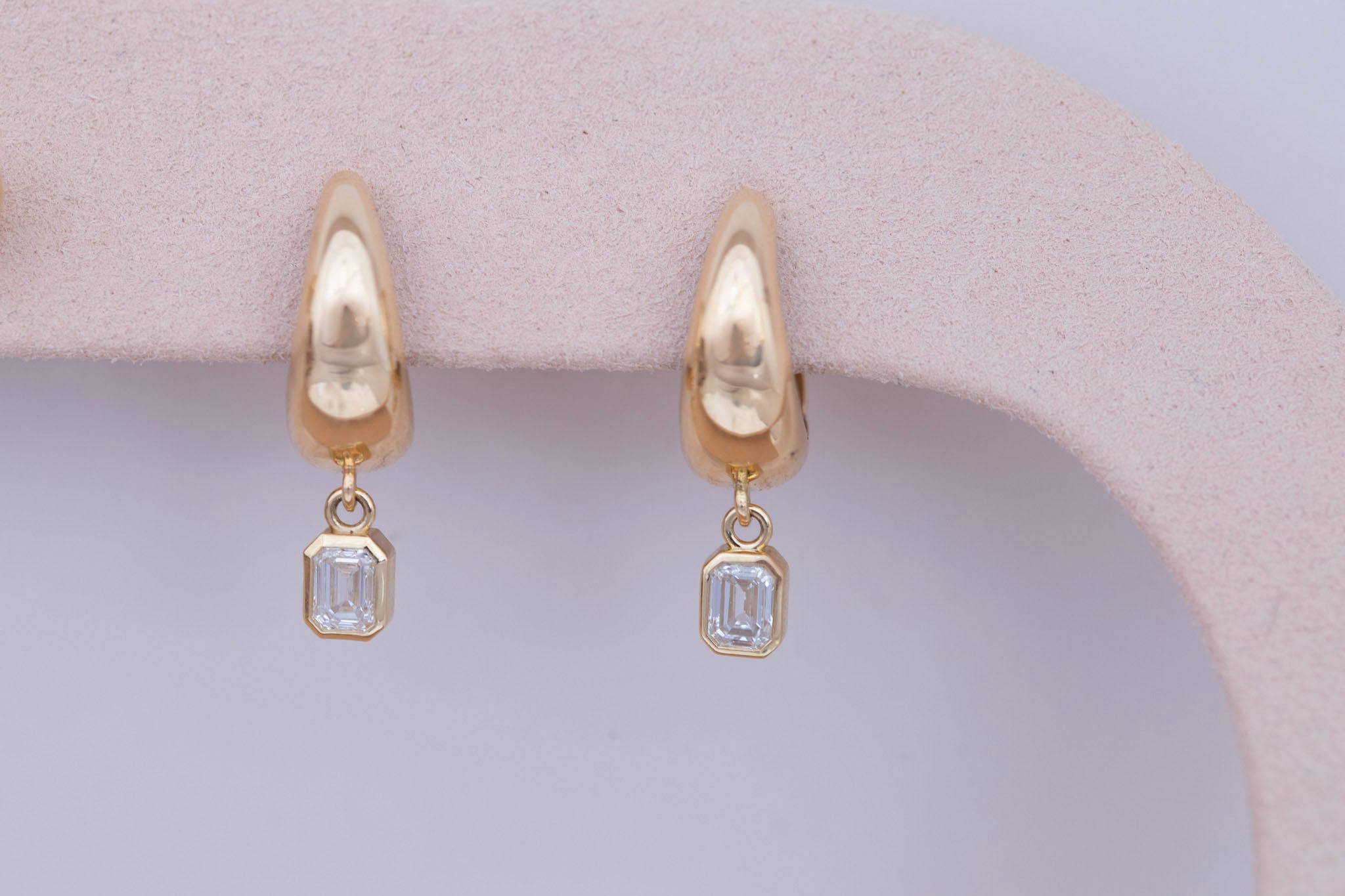Reva Emerald Cut Diamond Hoop Earrings | 14k Recycled Gold