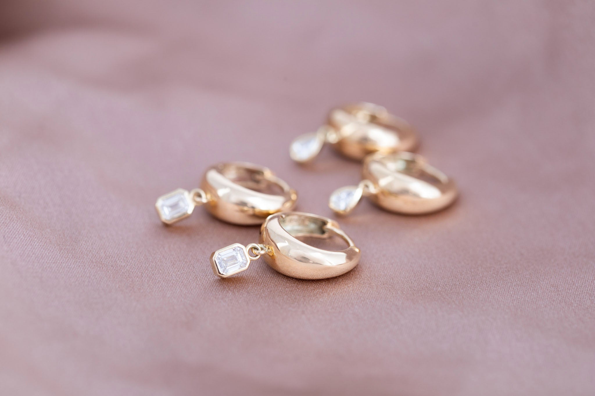 Reva Emerald Cut Diamond Hoop Earrings | 14k Recycled Gold