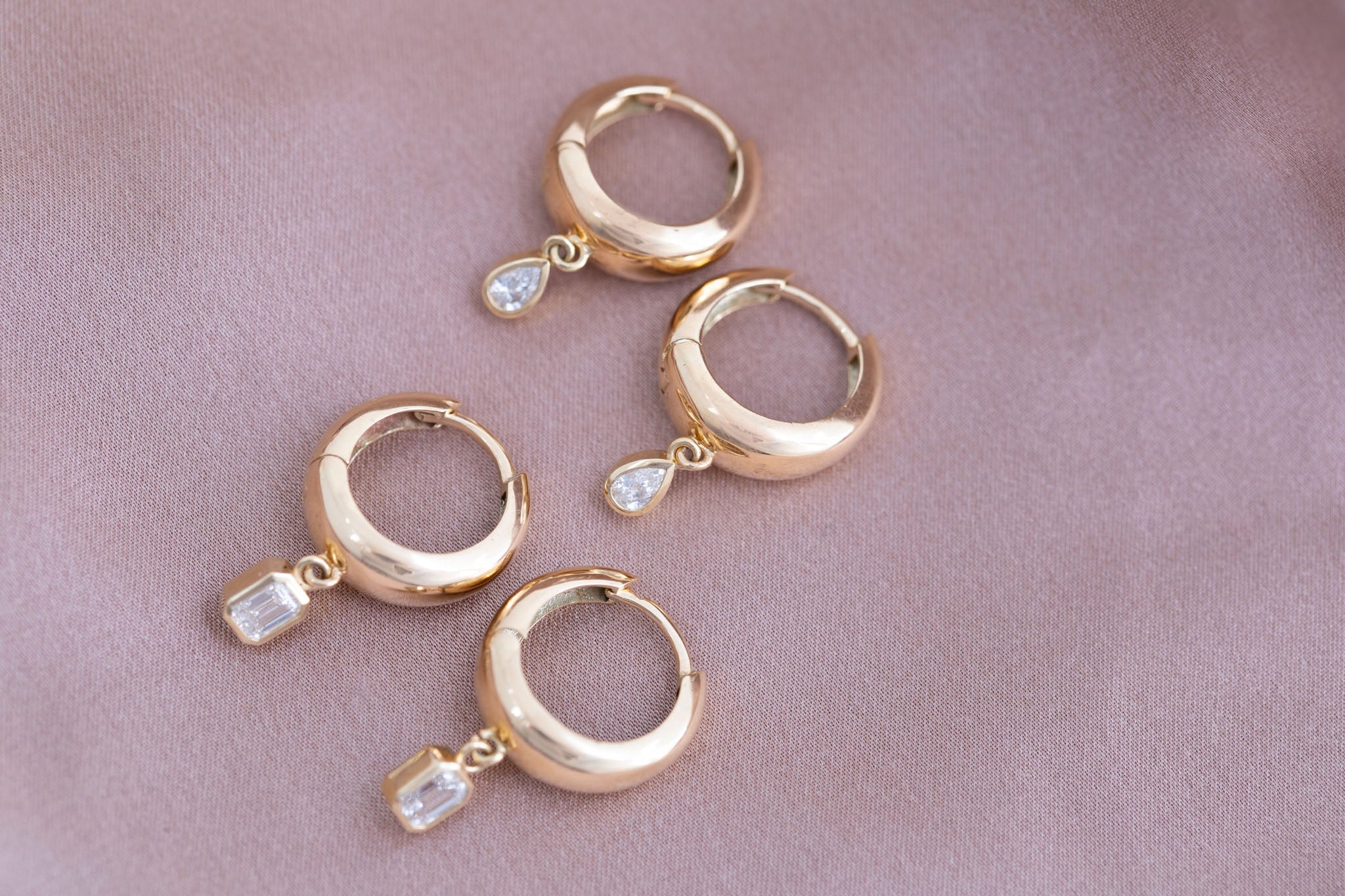 Reva Emerald Cut Diamond Hoop Earrings | 14k Recycled Gold