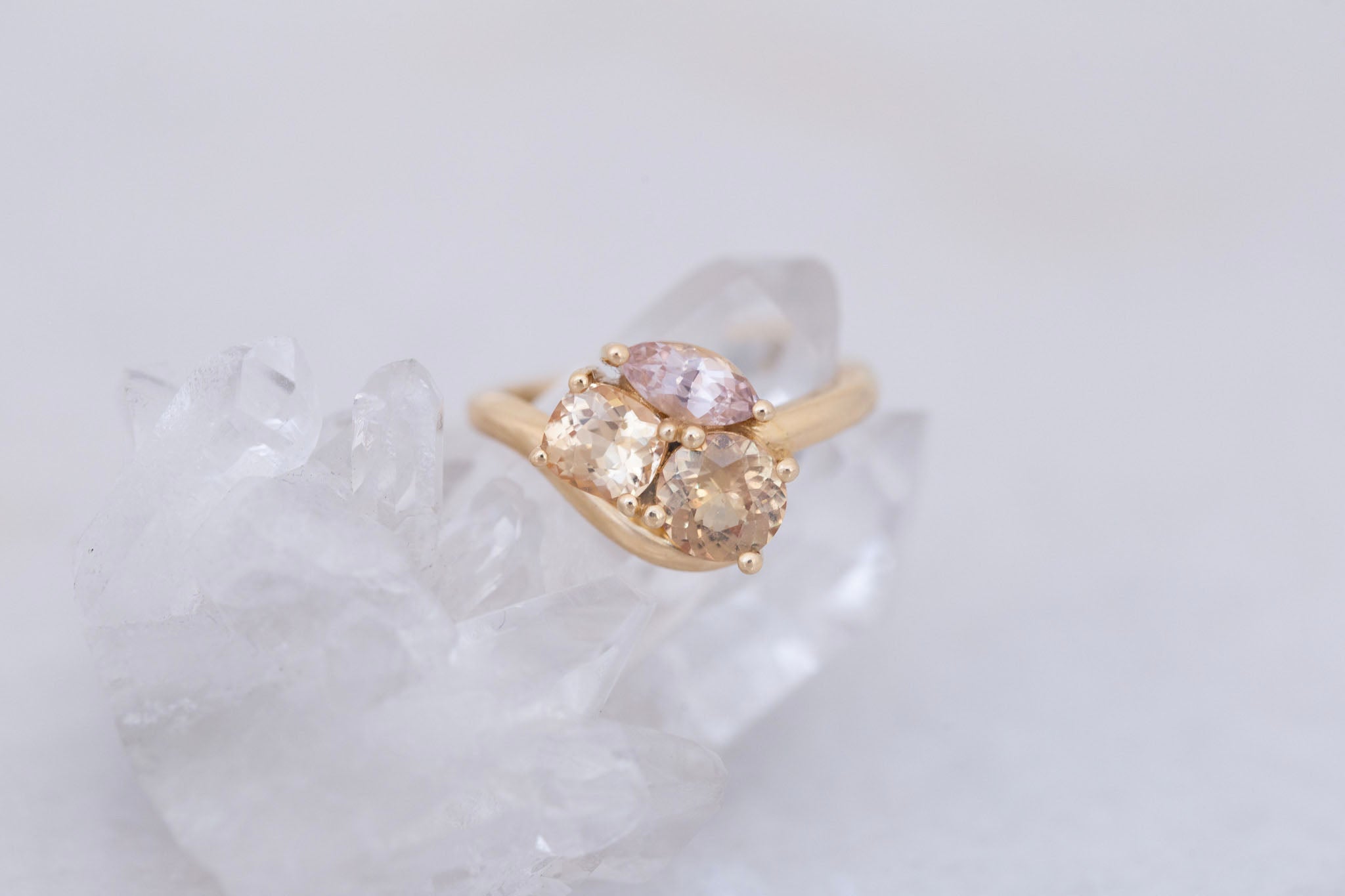 Valeria Ring | Apricot + Blush Sapphire Curved Band Engagement Ring | 14k Recycled Gold | One of a Kind
