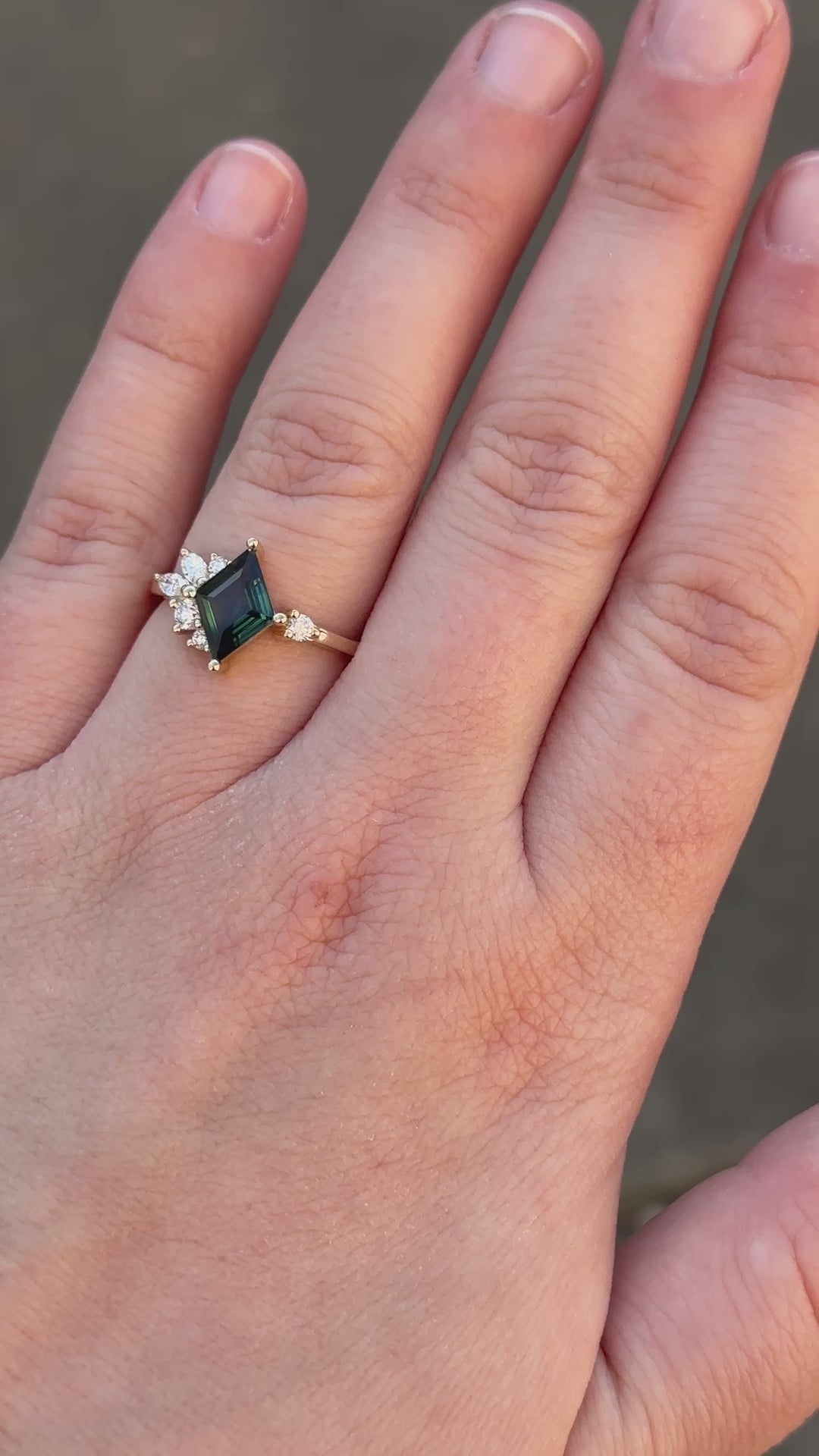 Alden Ring | Teal Sapphire Rhombus + Diamond Cluster Engagement Ring 1